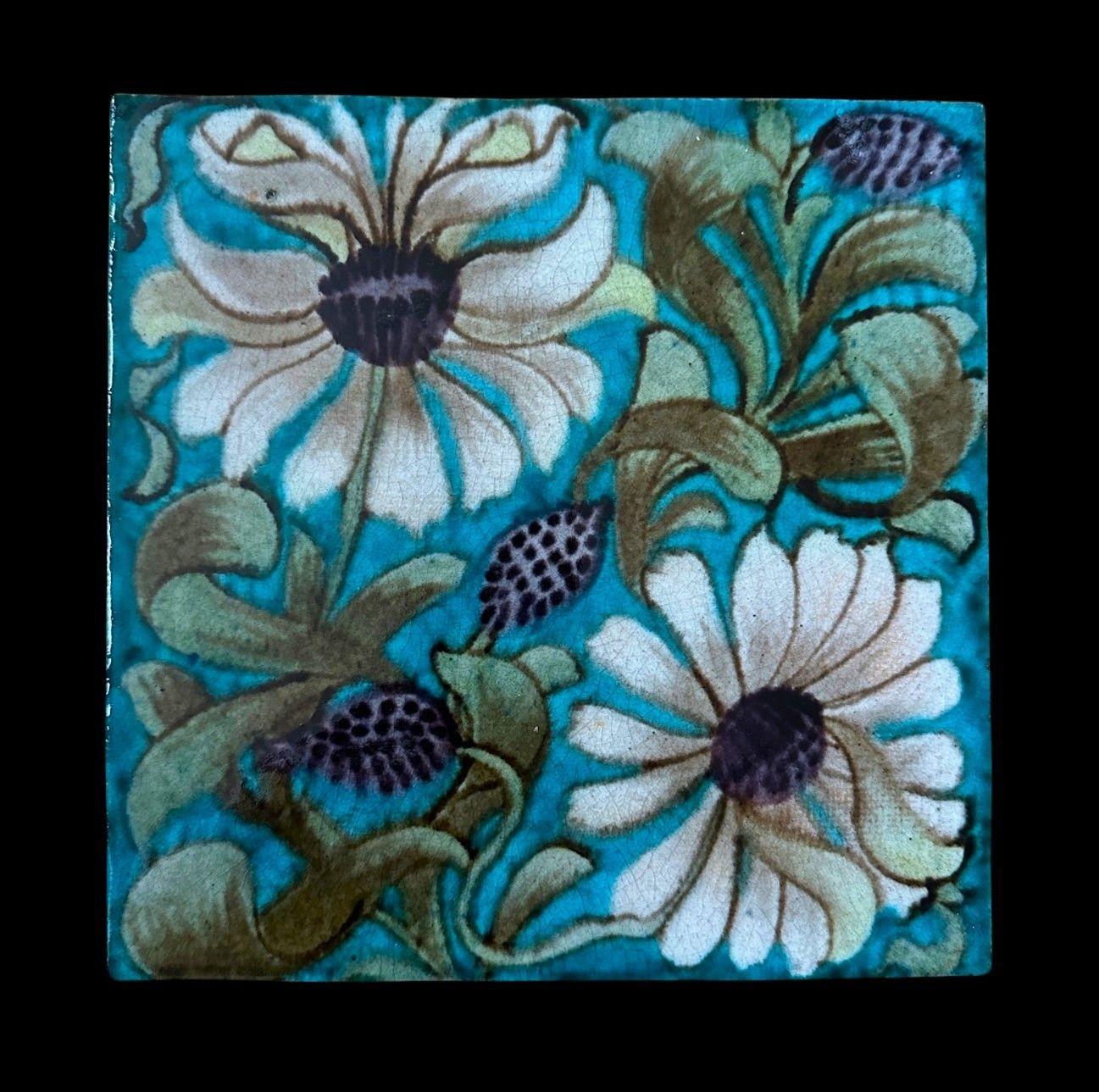 5498
William De Morgan, Large 8” tile in the Honeysuckle design
Merton Abbey 1882 - 8
Illustrated on the back cover of “William De Morgan Tiles” John Catleugh 1983
