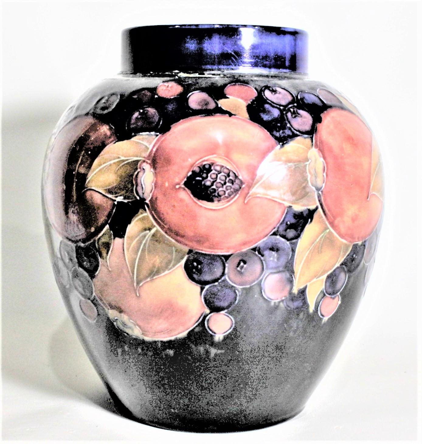 English Large William Moorcroft Art Pottery Pomegranate Lidded Ginger Jar or Vase For Sale