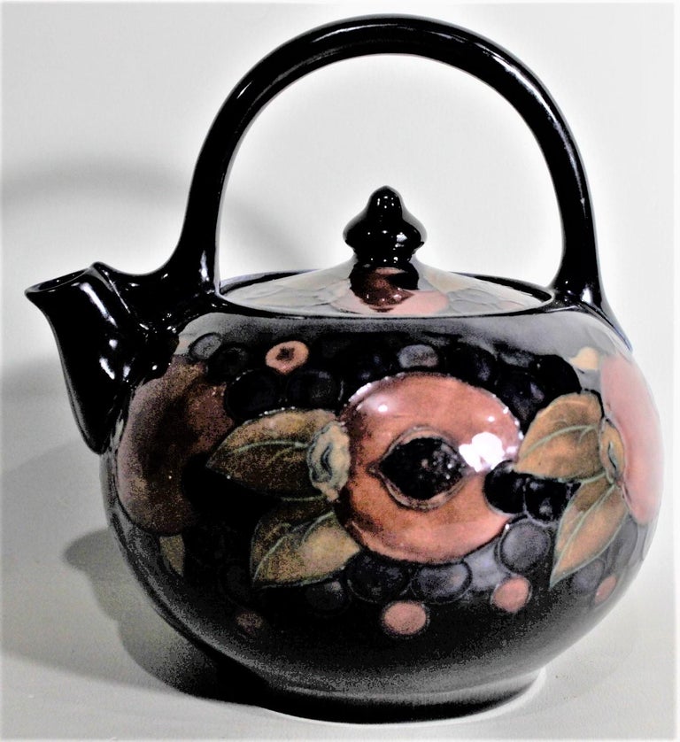 English Large William Moorcroft Pomegranate Patterned Art Pottery Teapot For Sale