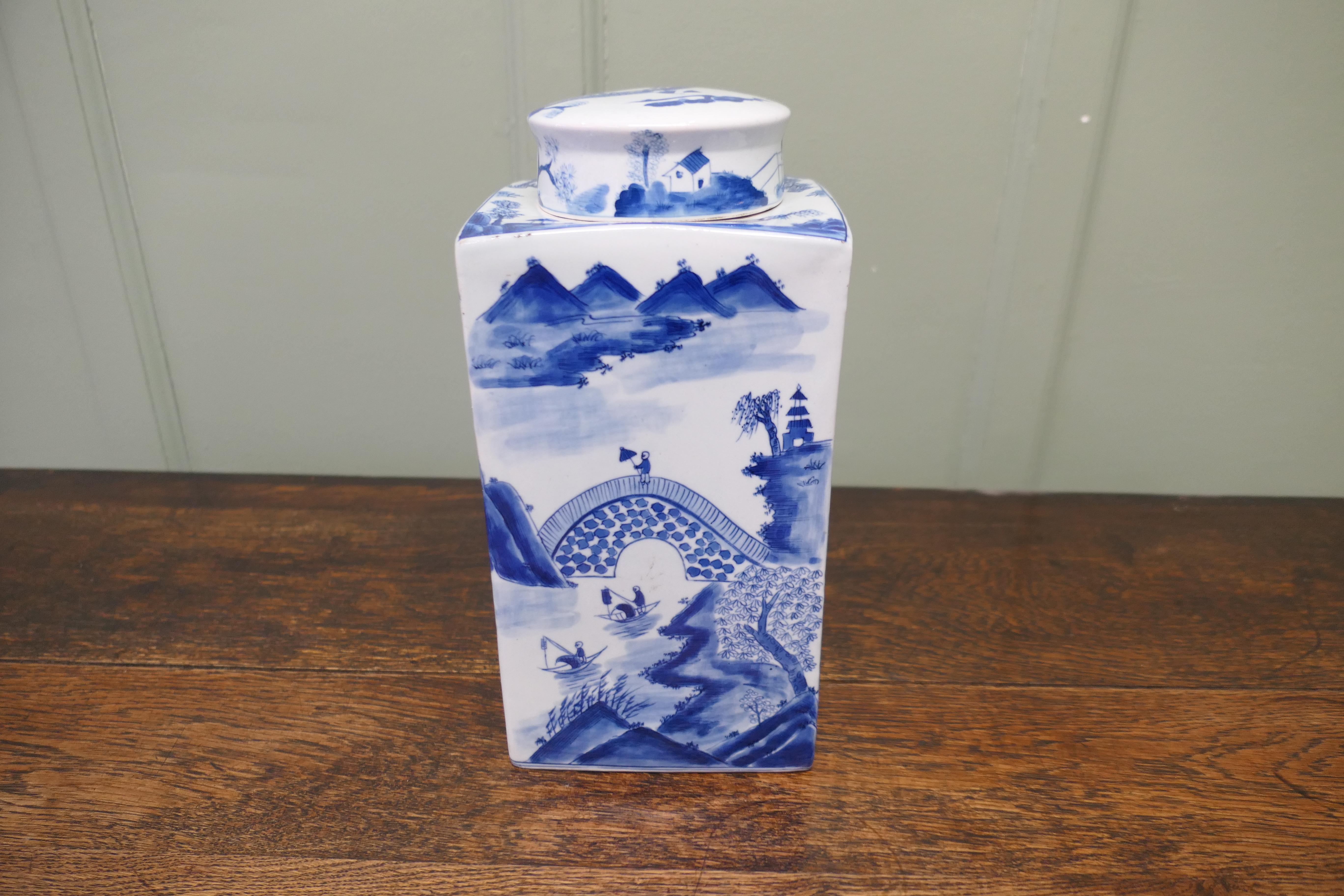 Mid-20th Century Large Willow Pattern Storage Canister, Ginger Jar For Sale