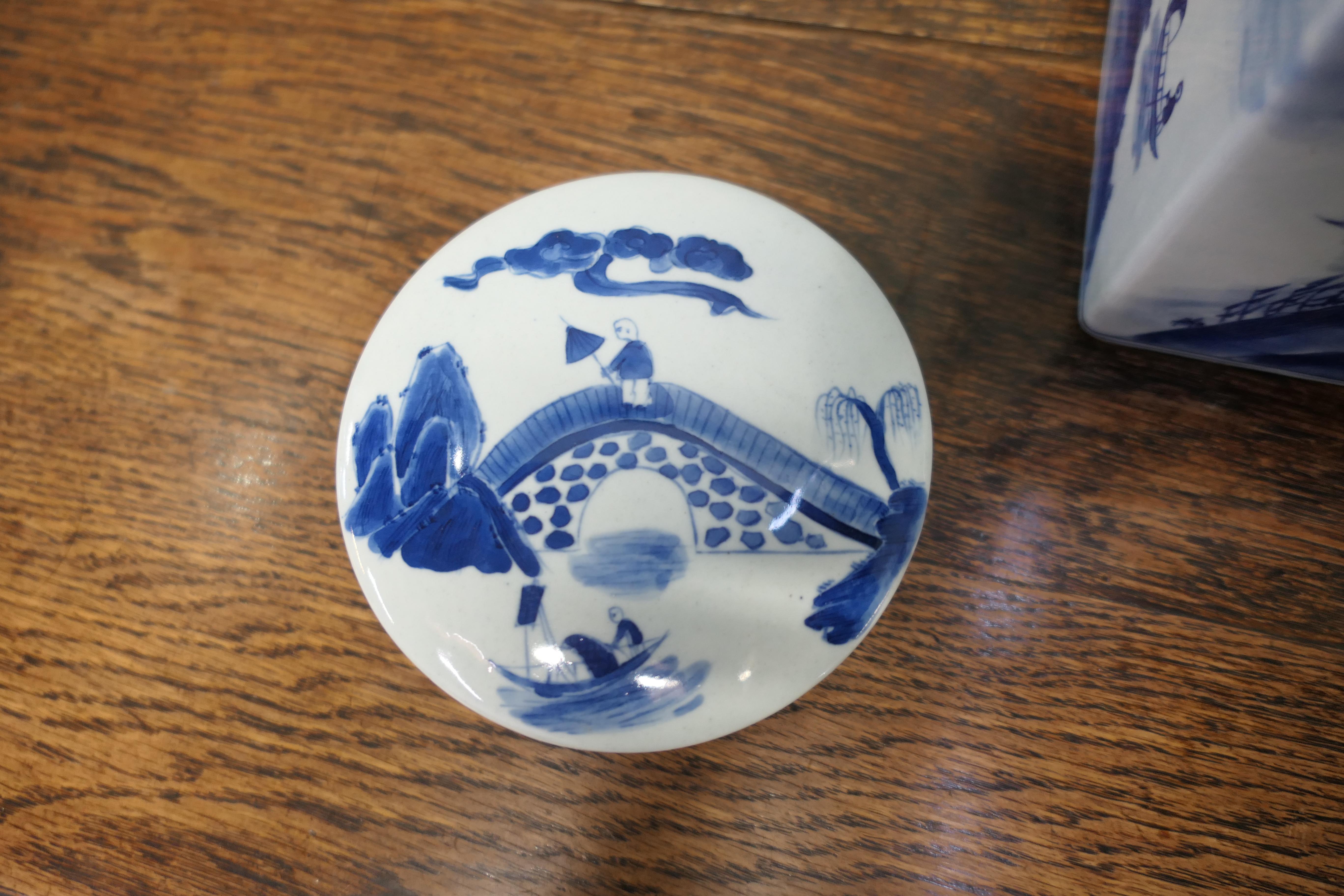 Ceramic Large Willow Pattern Storage Canister, Ginger Jar For Sale