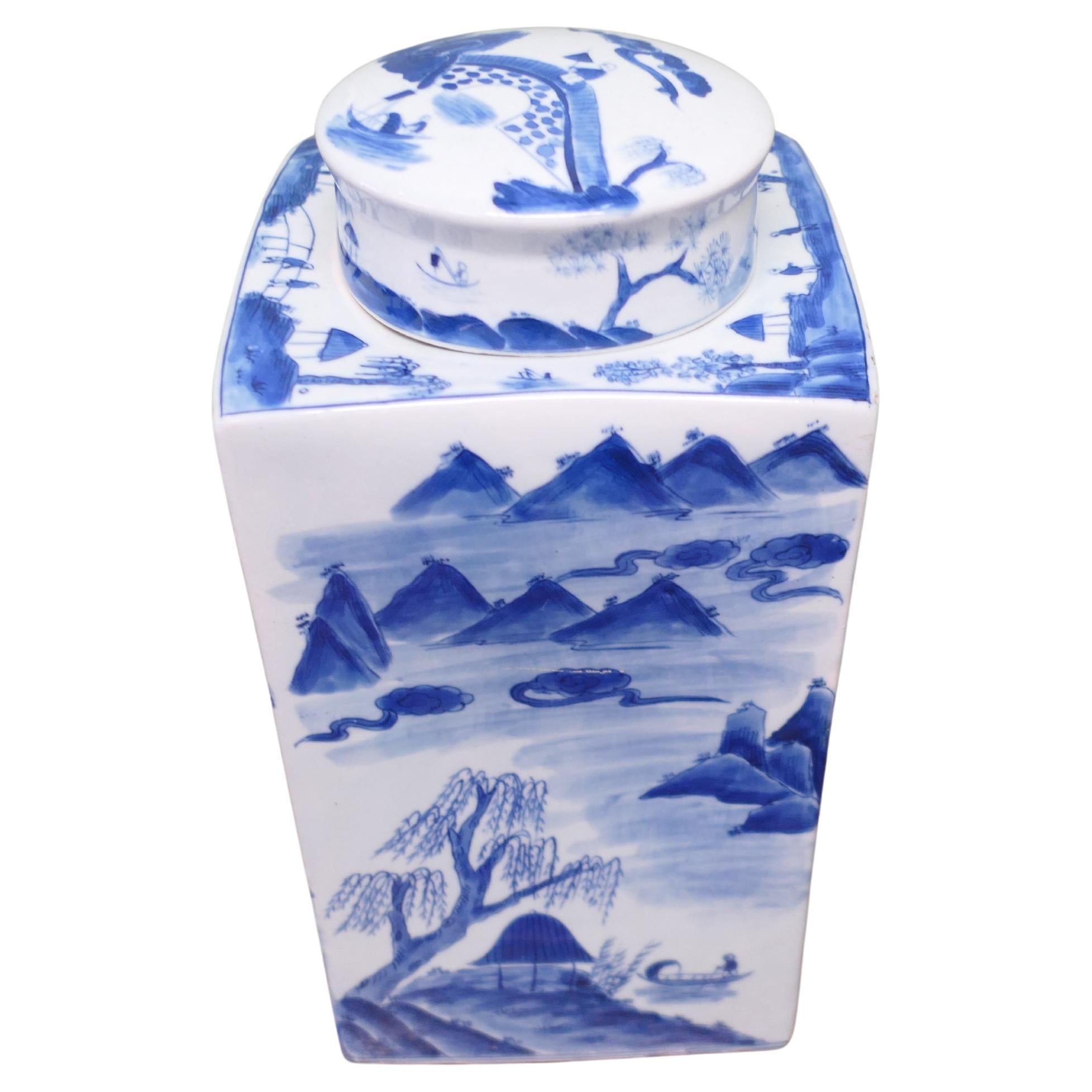 Large Willow Pattern Storage Canister, Ginger Jar For Sale