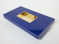 Großer blauer Willy Rizzo-Lack und Messing-Bar-Couchtisch, 1970er Jahre
