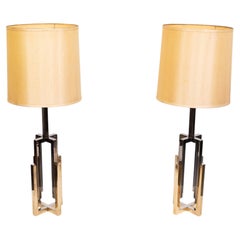 Lampes de table Hollywood Regency des années 1970 par Willy Rizzo, laiton et chrome