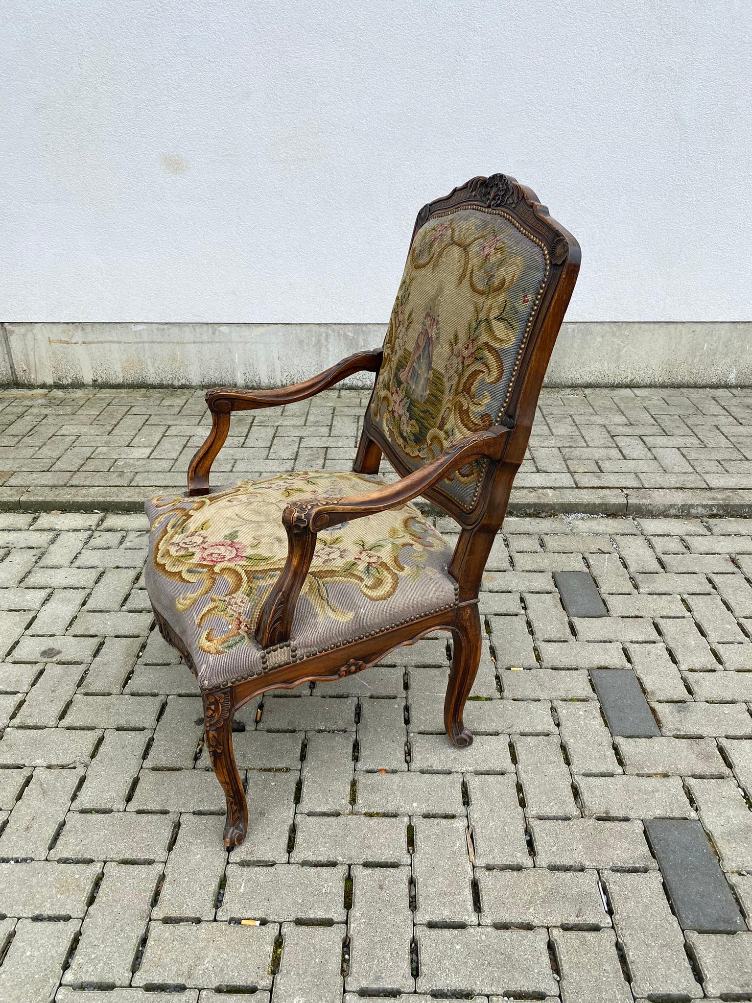 Large Wing Chair in Carved Beech, Louis XV Style, circa 1930 For Sale 6