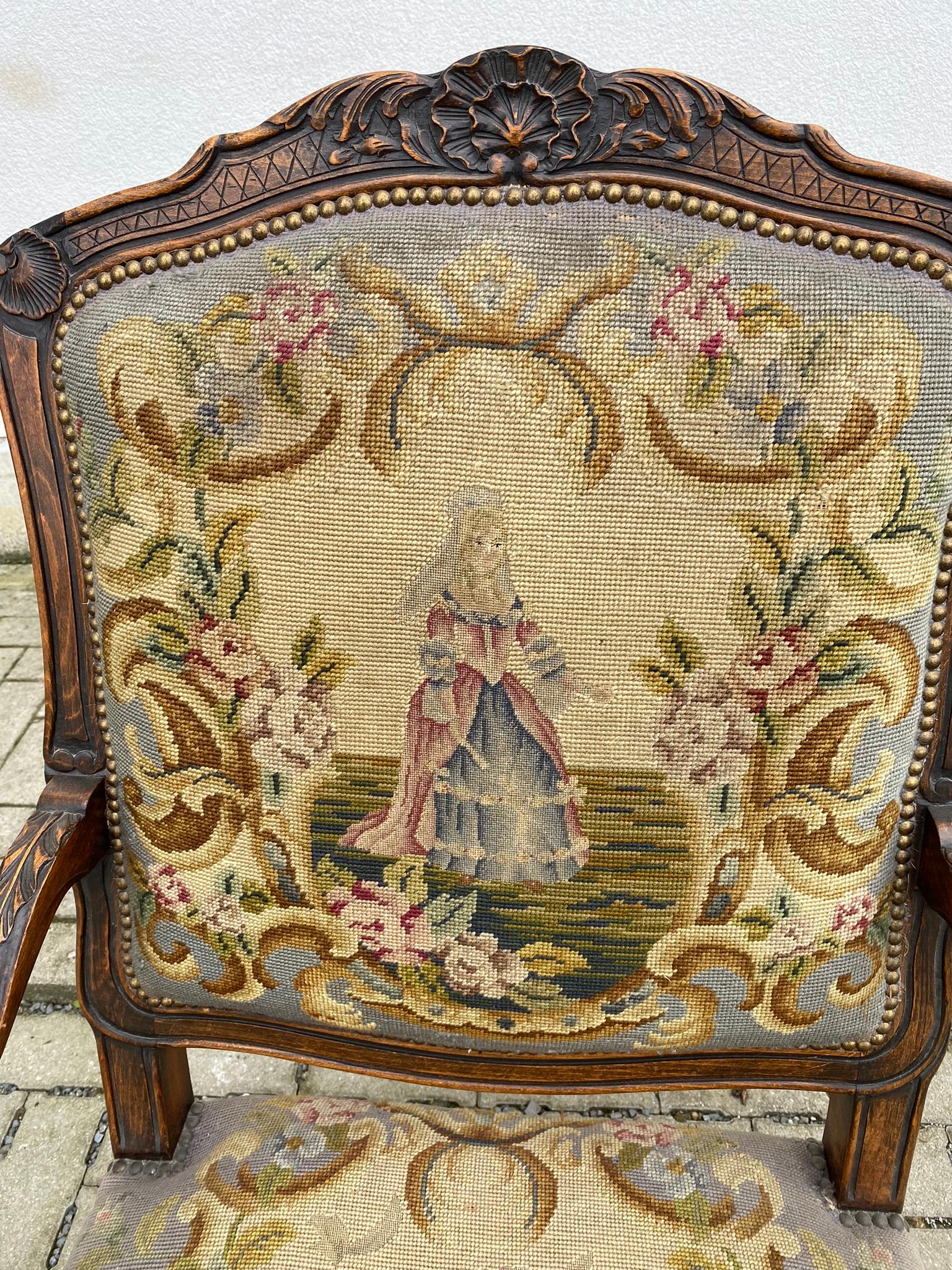 European Large Wing Chair in Carved Beech, Louis XV Style, circa 1930 For Sale