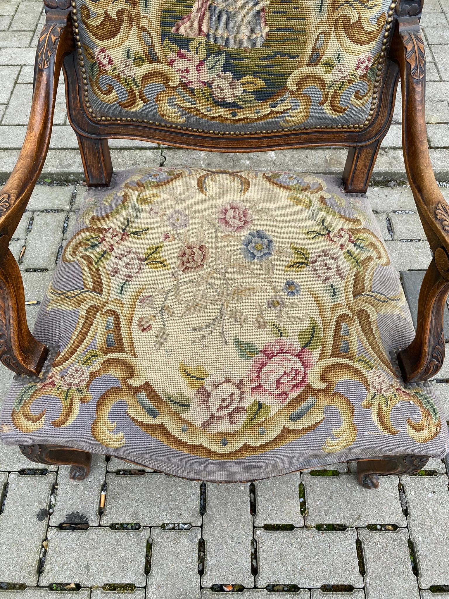 Mid-20th Century Large Wing Chair in Carved Beech, Louis XV Style, circa 1930 For Sale