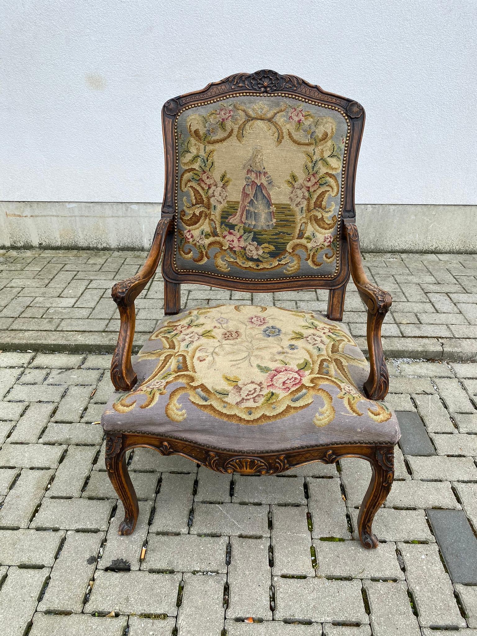 Large Wing Chair in Carved Beech, Louis XV Style, circa 1930 For Sale 1