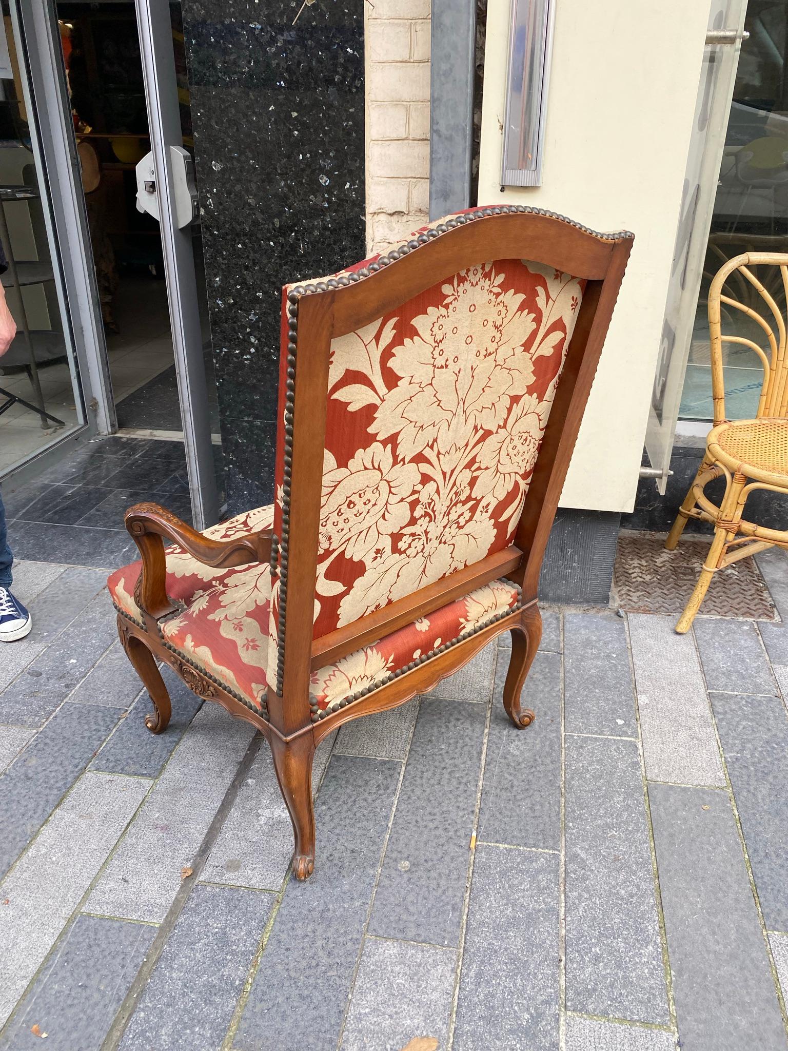 Large Wing Chair in Carved Beech, Louis XV Style, circa 1930 For Sale 4