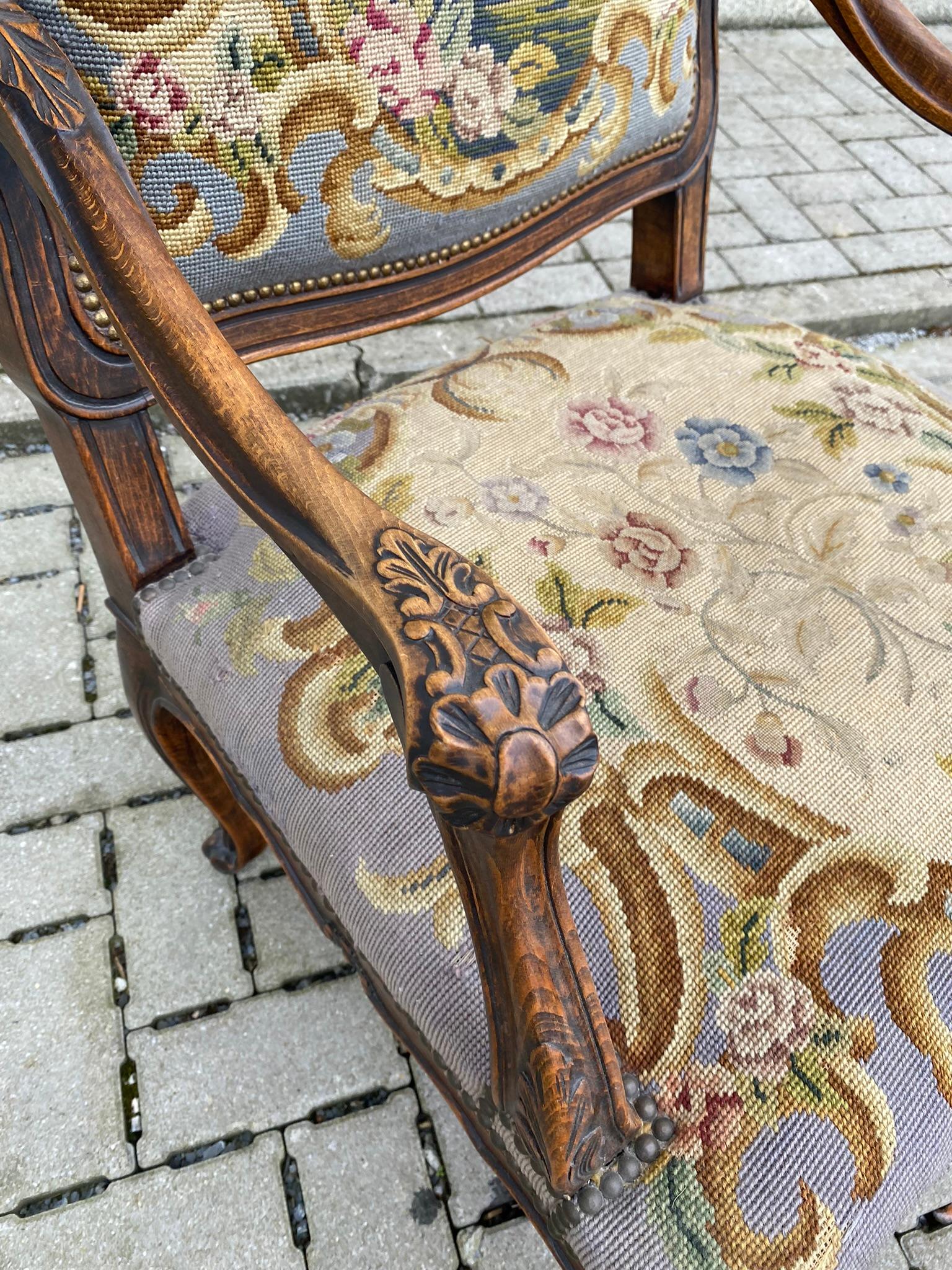 Large Wing Chair in Carved Beech, Louis XV Style, circa 1930 For Sale 4