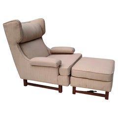 Large Wingback Lounge and Ottoman Chair Mid-Century Modern