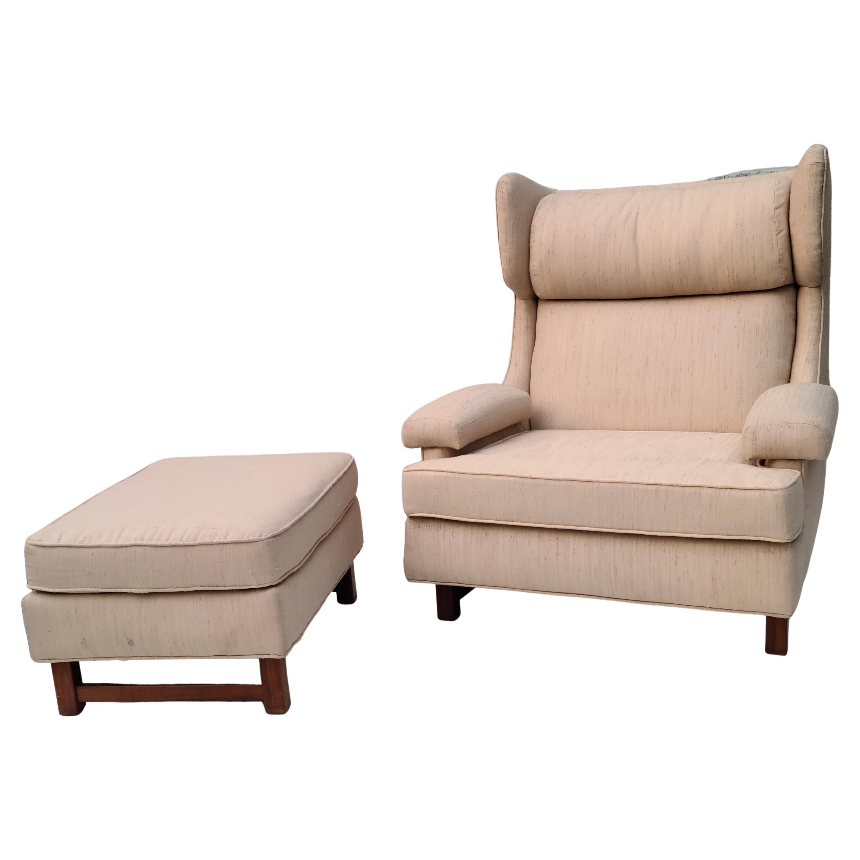 Large Wingback Lounge and Ottoman Chair Mid-Century Modern 1