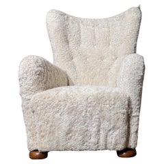 Chaise longue à dossier large - Fritz Hansen 1672 en peau de mouton