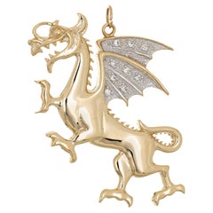 Large Winged Dragon Pendant Vintage 10k Yellow Gold Mythical Creature Jewelry 
