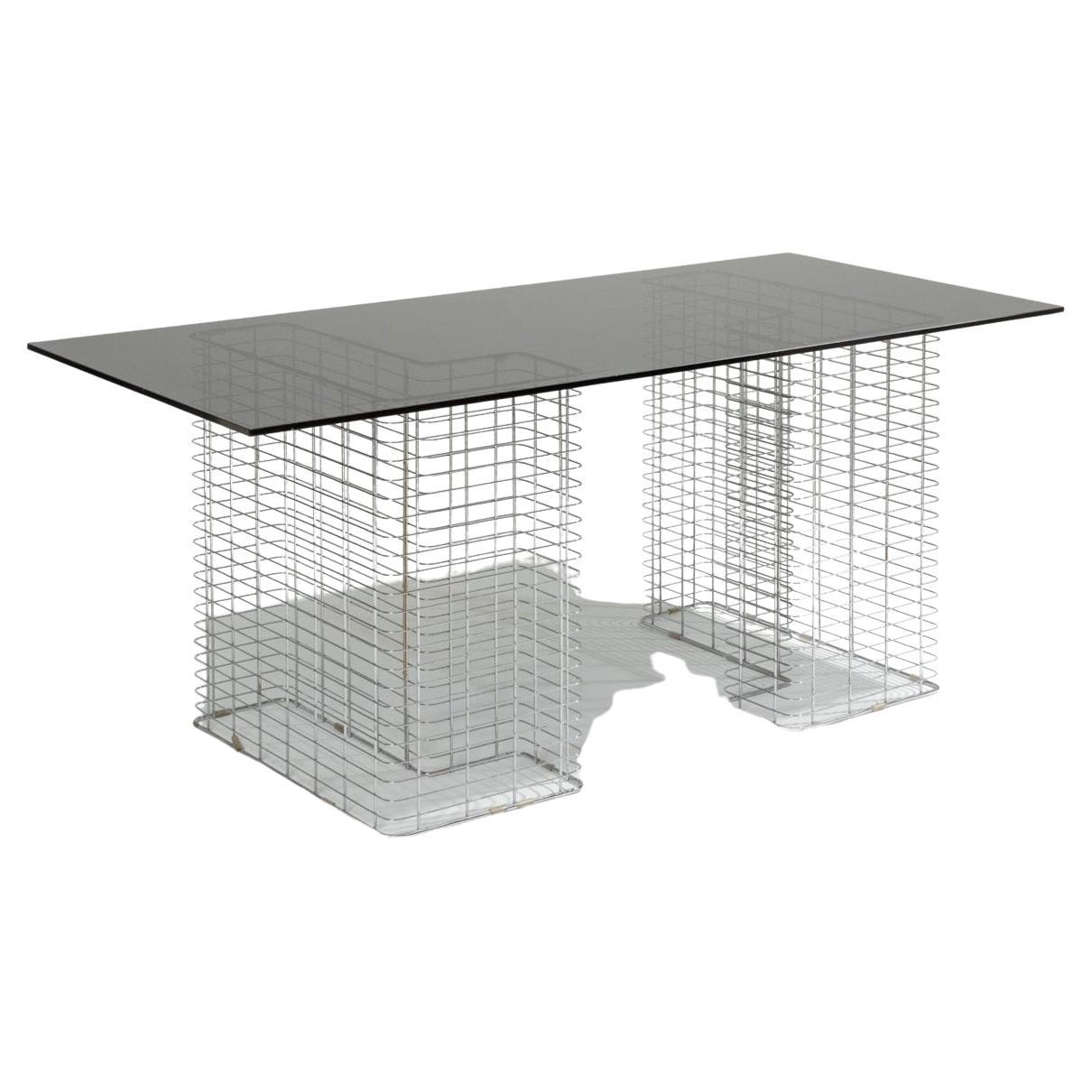 Großer "Wire"-Schreibtisch aus Glas und Metall, Terence Conran, 1980er Jahre im Angebot