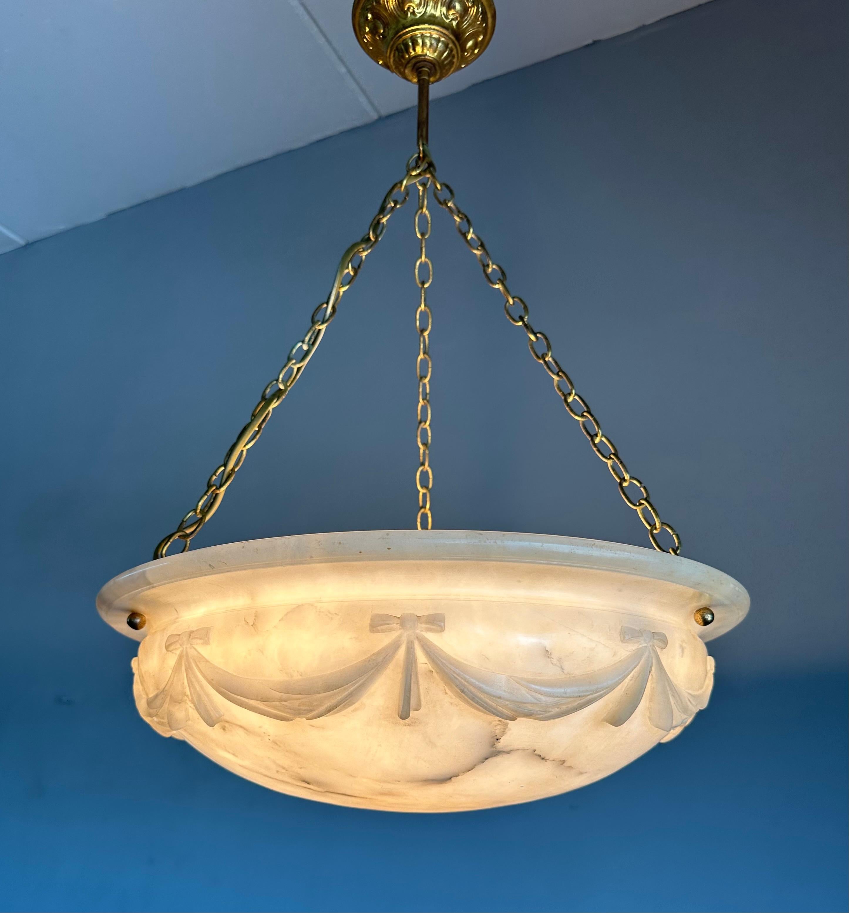 Large with Wonderful Carved Drapes Around the Alabaster Shade Pendant Light 1910 2