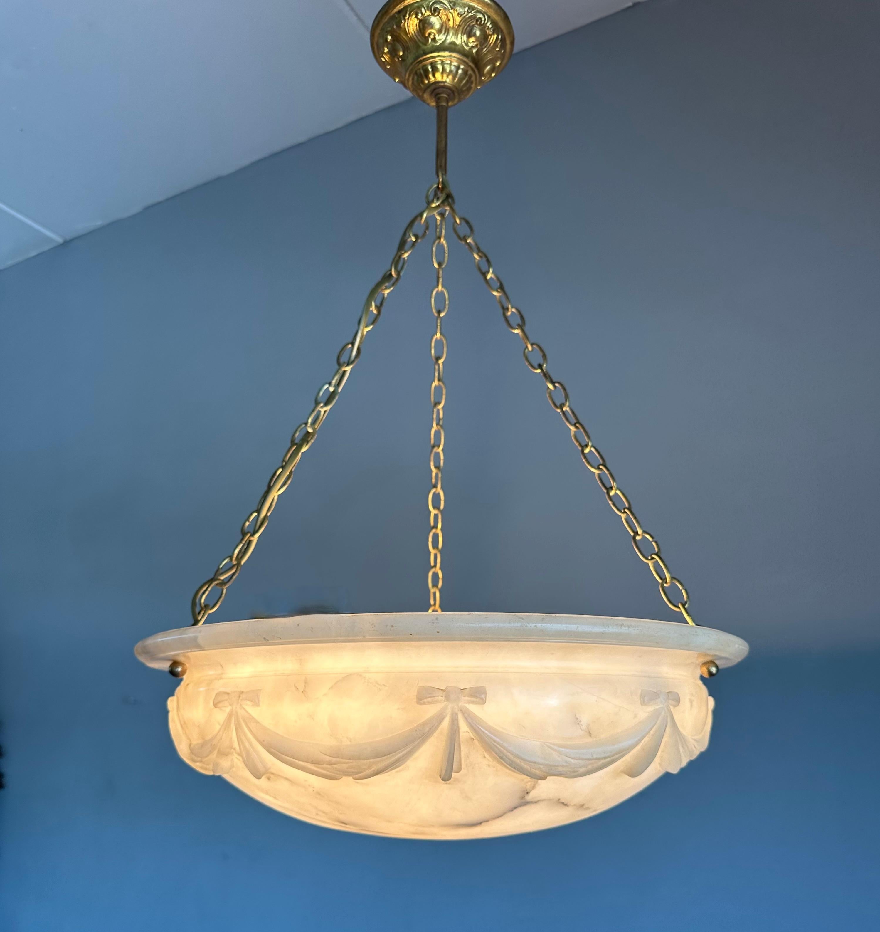 Large with Wonderful Carved Drapes Around the Alabaster Shade Pendant Light 1910 3