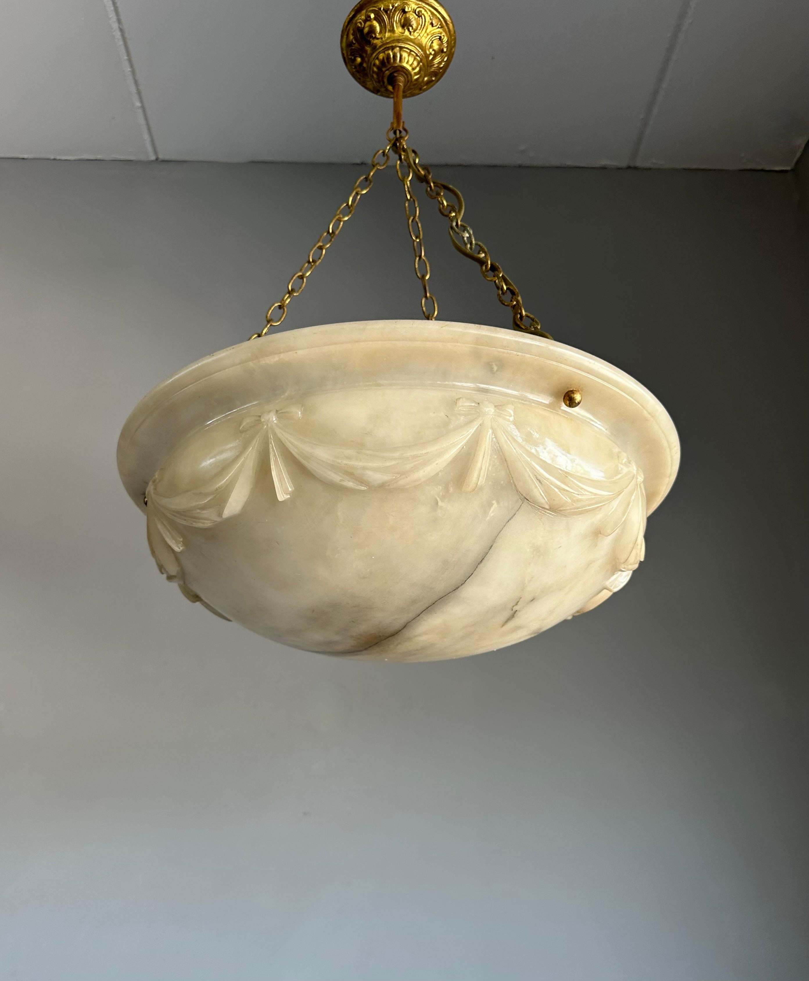 Large with Wonderful Carved Drapes Around the Alabaster Shade Pendant Light 1910 4