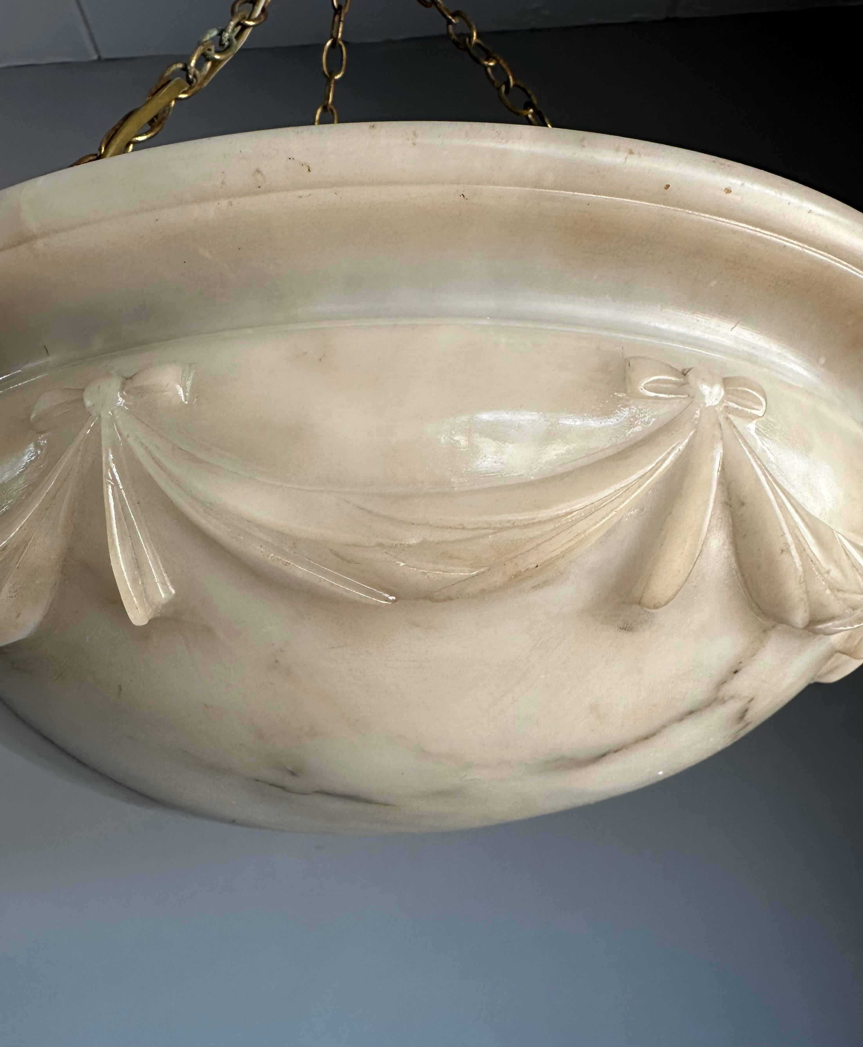 Large with Wonderful Carved Drapes Around the Alabaster Shade Pendant Light 1910 5