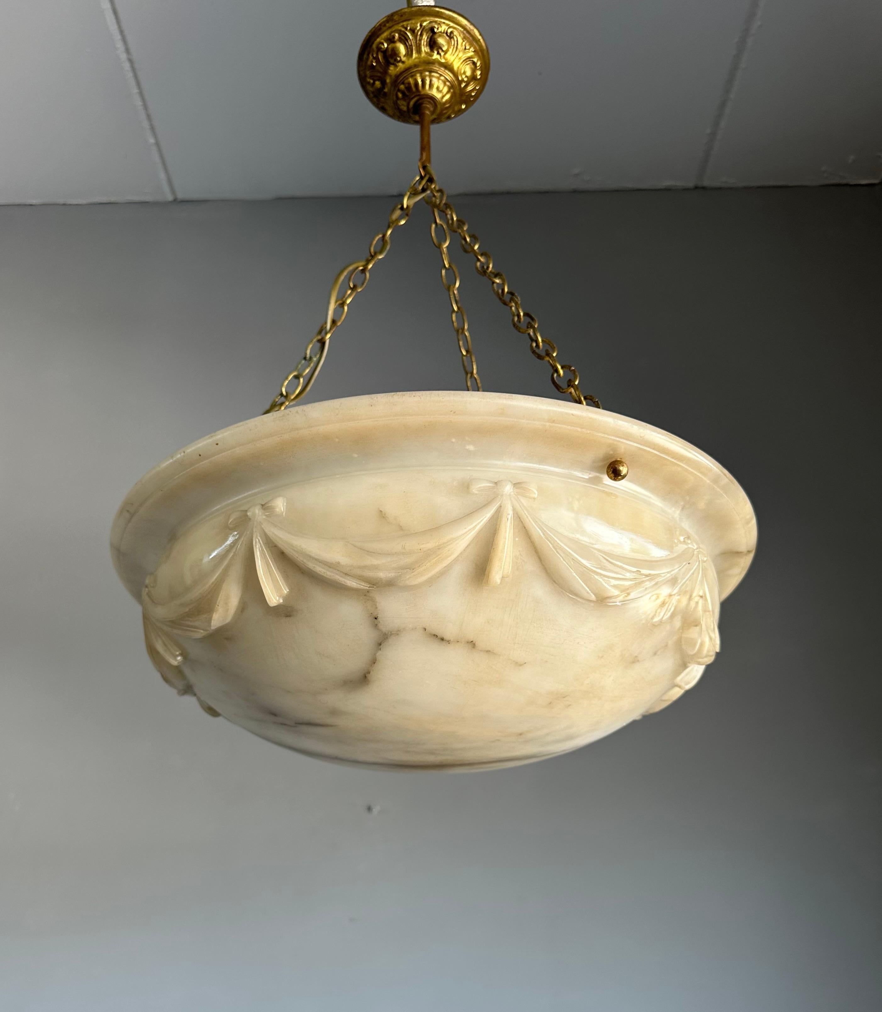 Large with Wonderful Carved Drapes Around the Alabaster Shade Pendant Light 1910 6