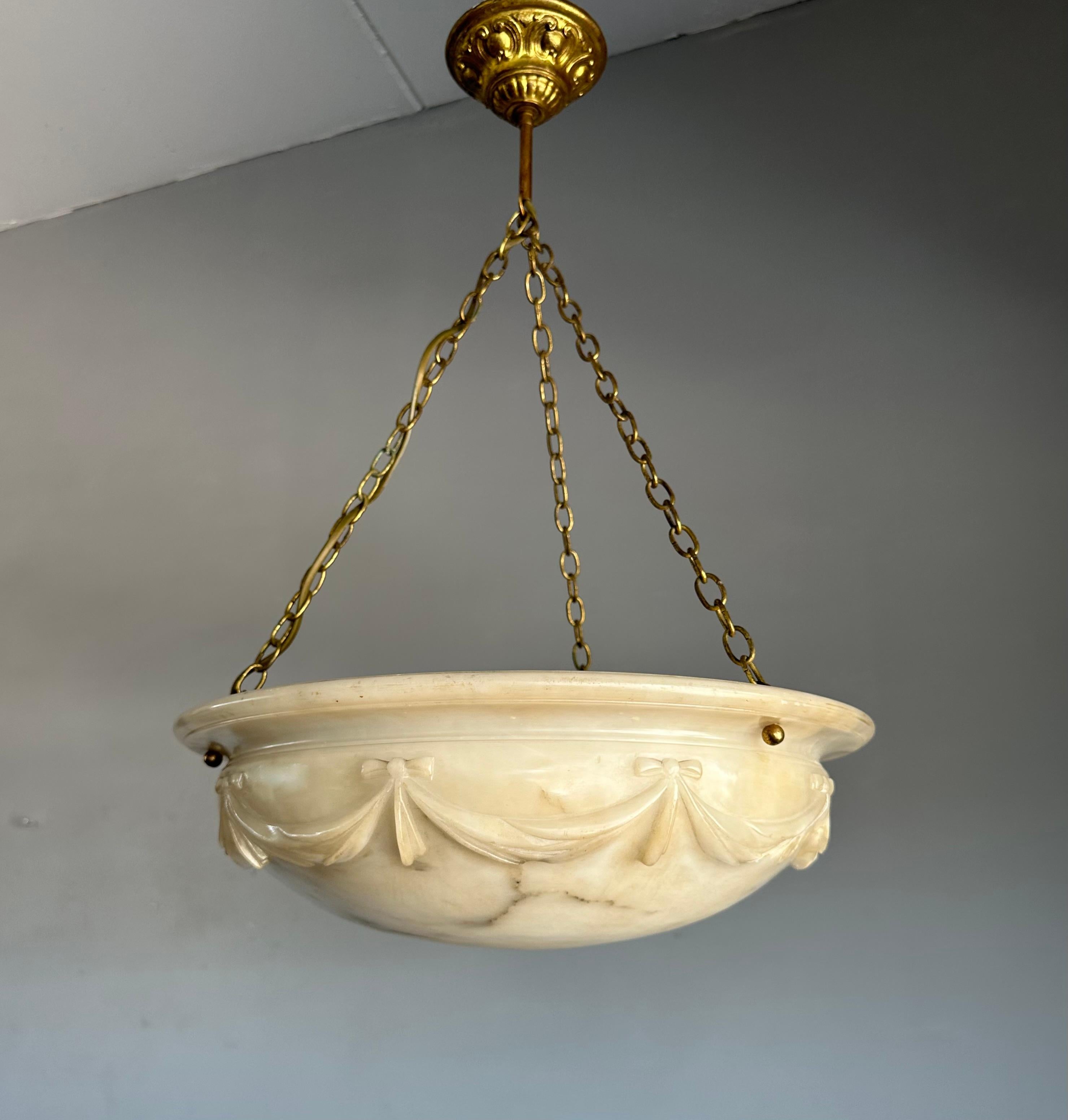 Large with Wonderful Carved Drapes Around the Alabaster Shade Pendant Light 1910 7