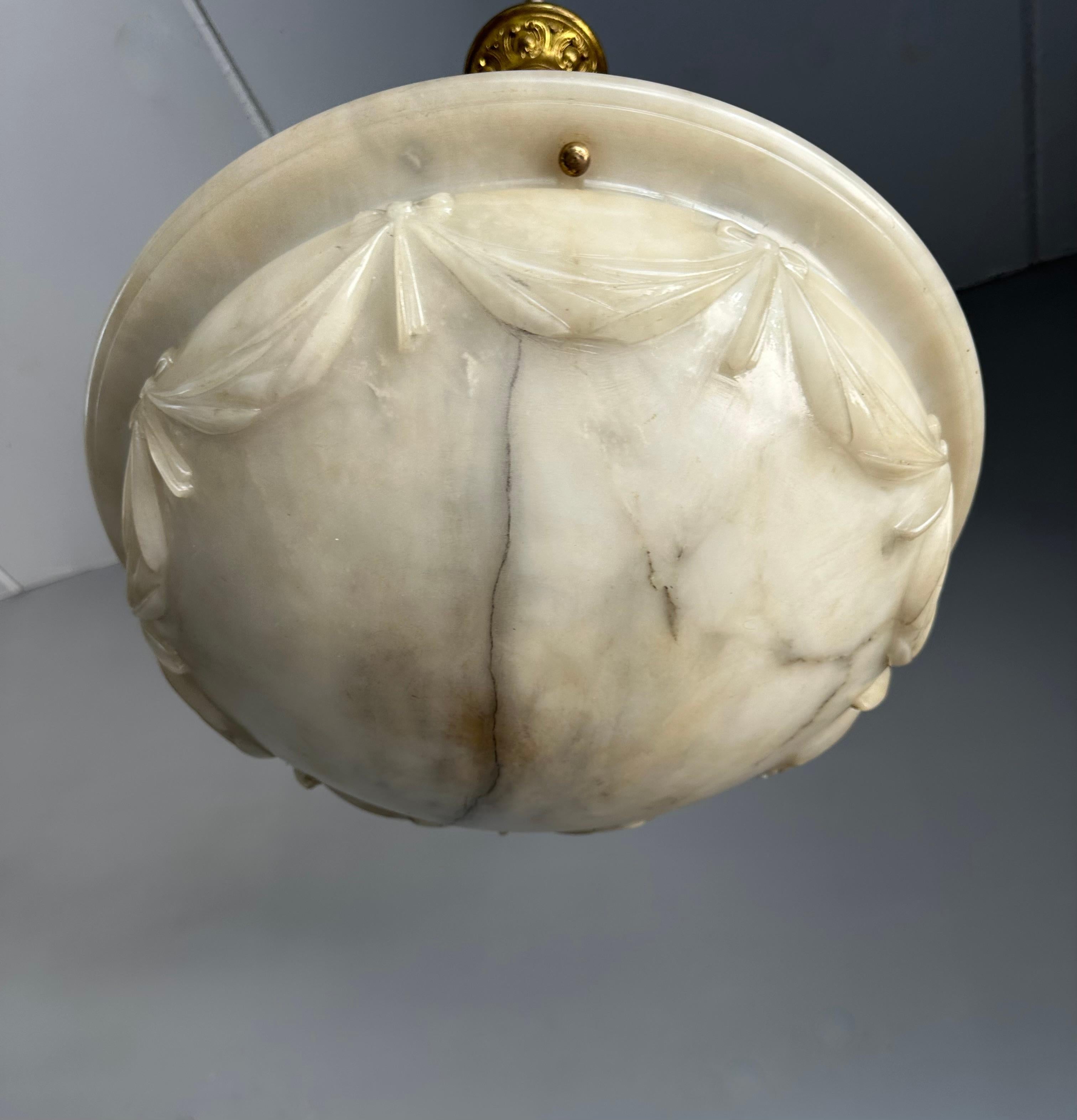 Large with Wonderful Carved Drapes Around the Alabaster Shade Pendant Light 1910 8