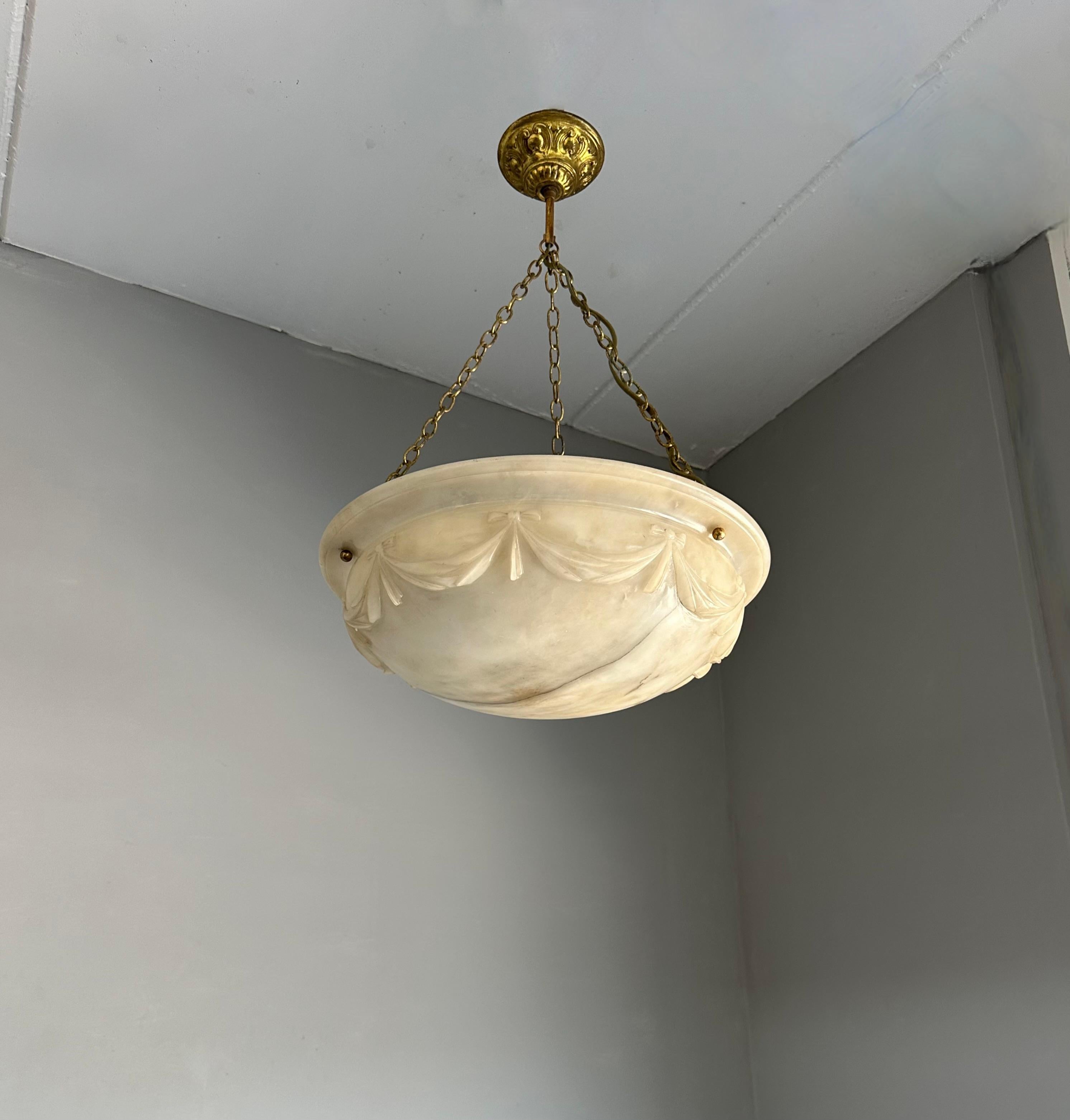 Large with Wonderful Carved Drapes Around the Alabaster Shade Pendant Light 1910 9