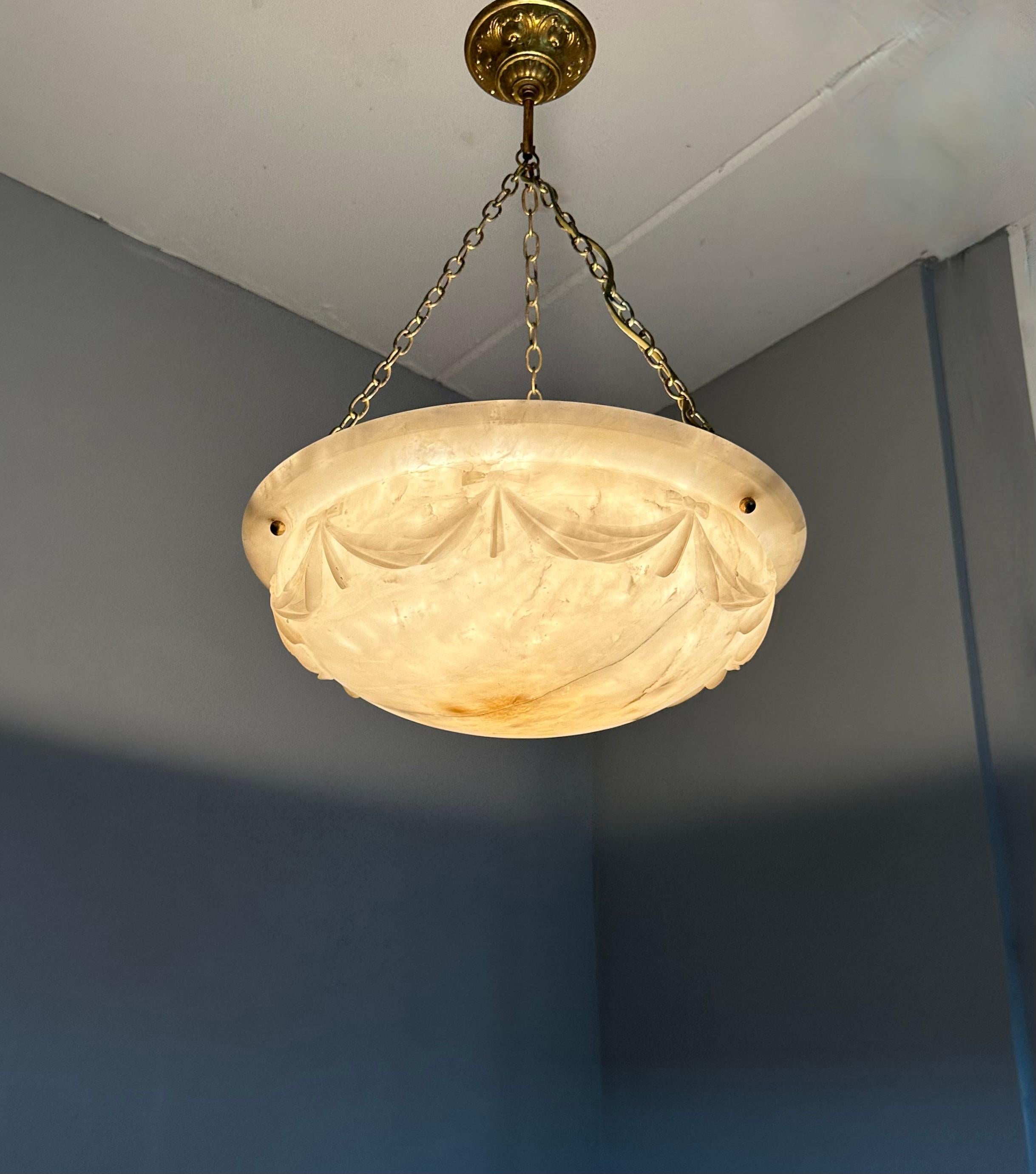 Large with Wonderful Carved Drapes Around the Alabaster Shade Pendant Light 1910 10