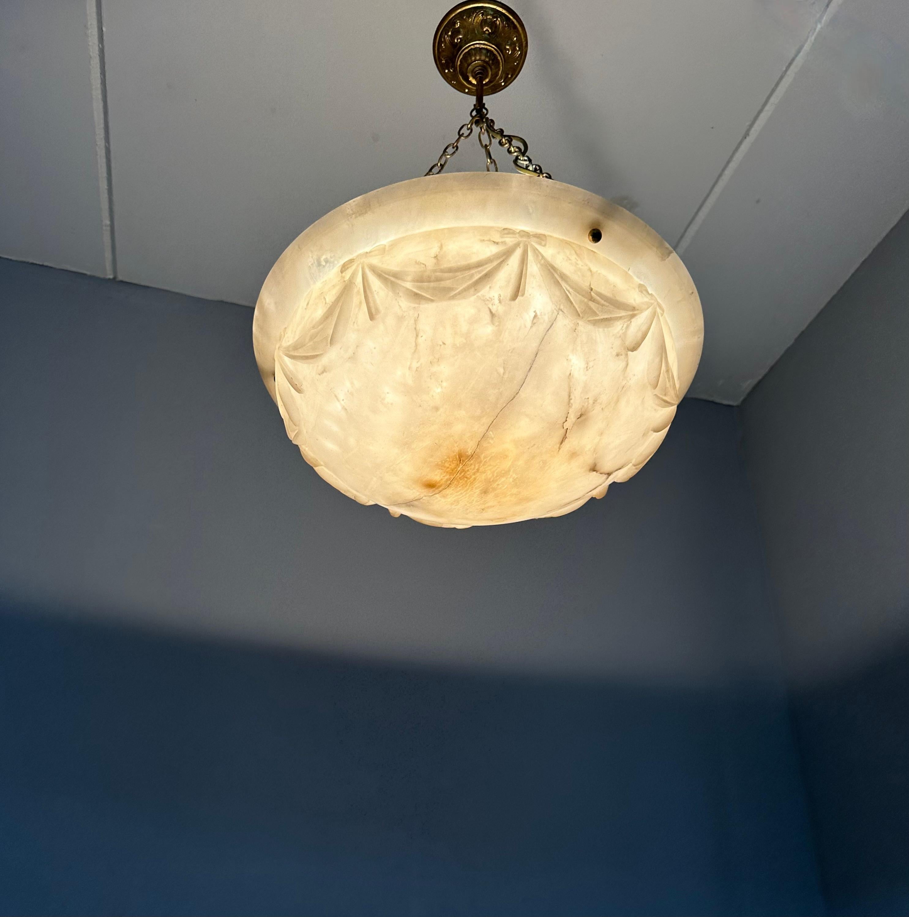 Large with Wonderful Carved Drapes Around the Alabaster Shade Pendant Light 1910 11