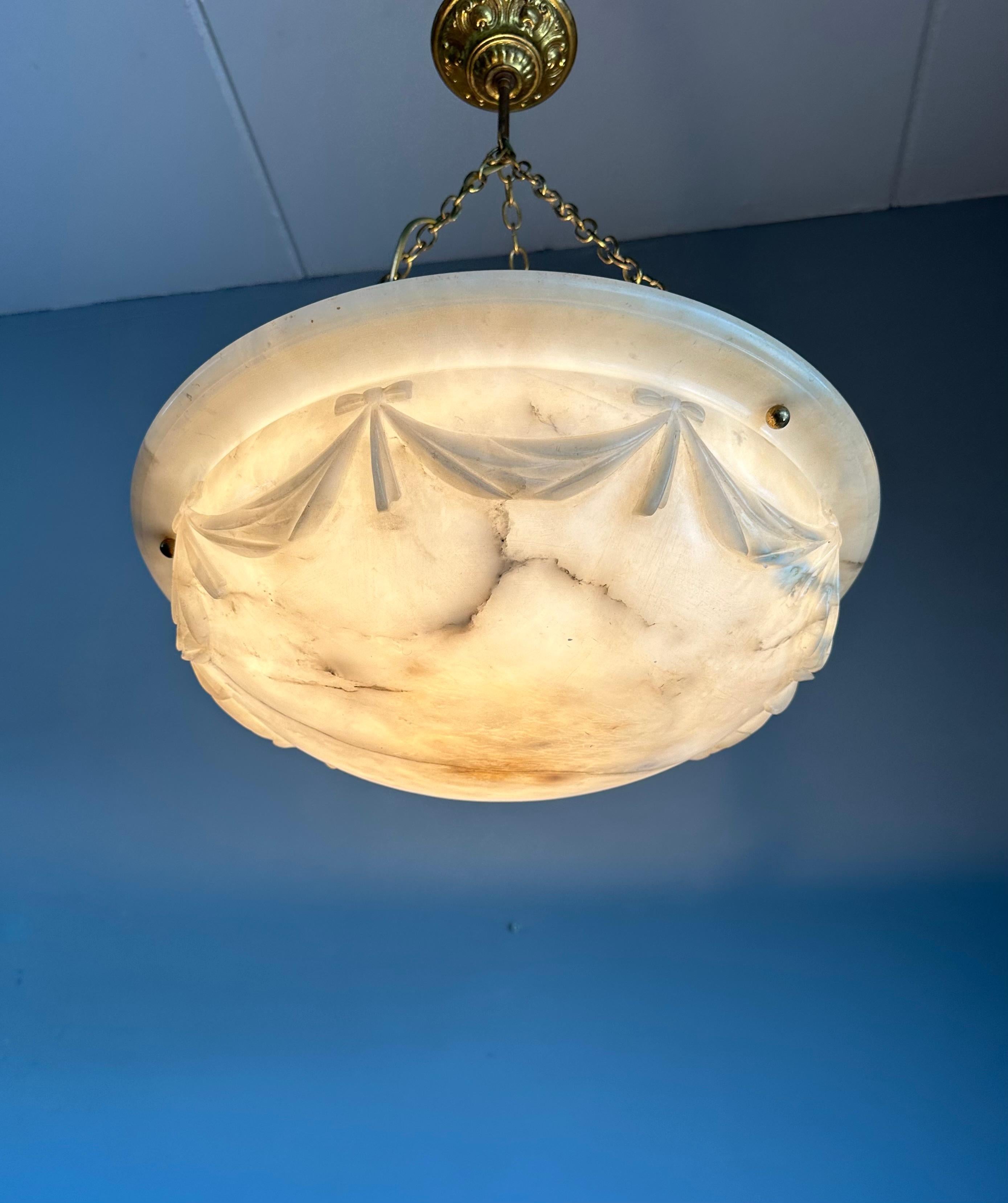 Large with Wonderful Carved Drapes Around the Alabaster Shade Pendant Light 1910 12