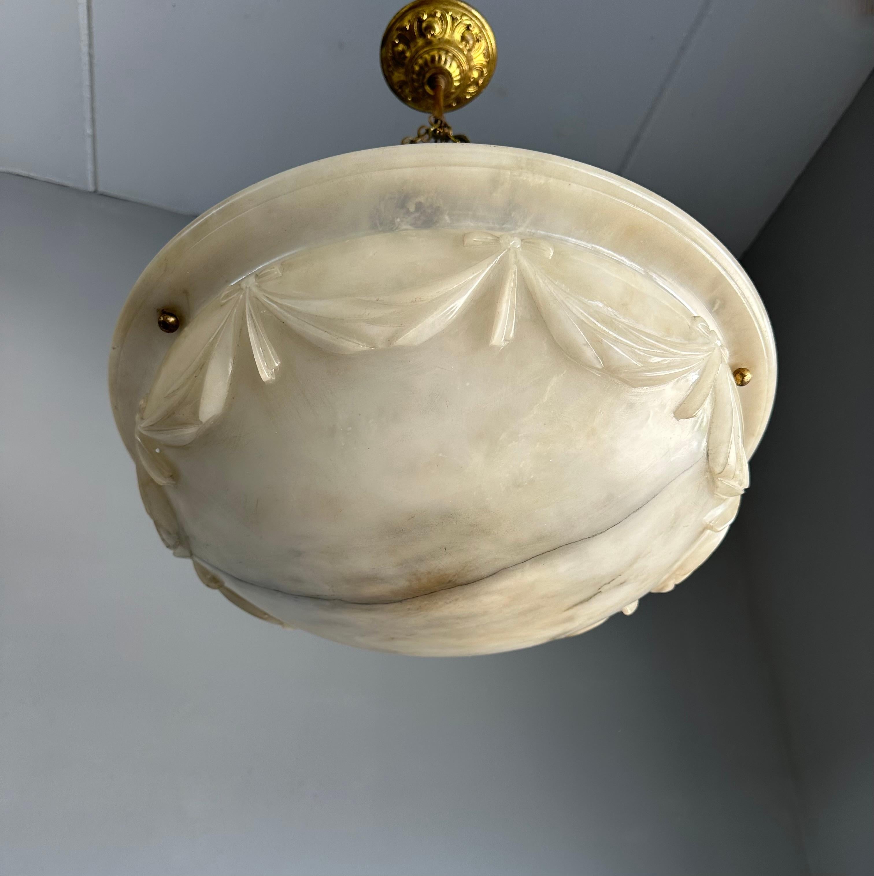 European Large with Wonderful Carved Drapes Around the Alabaster Shade Pendant Light 1910