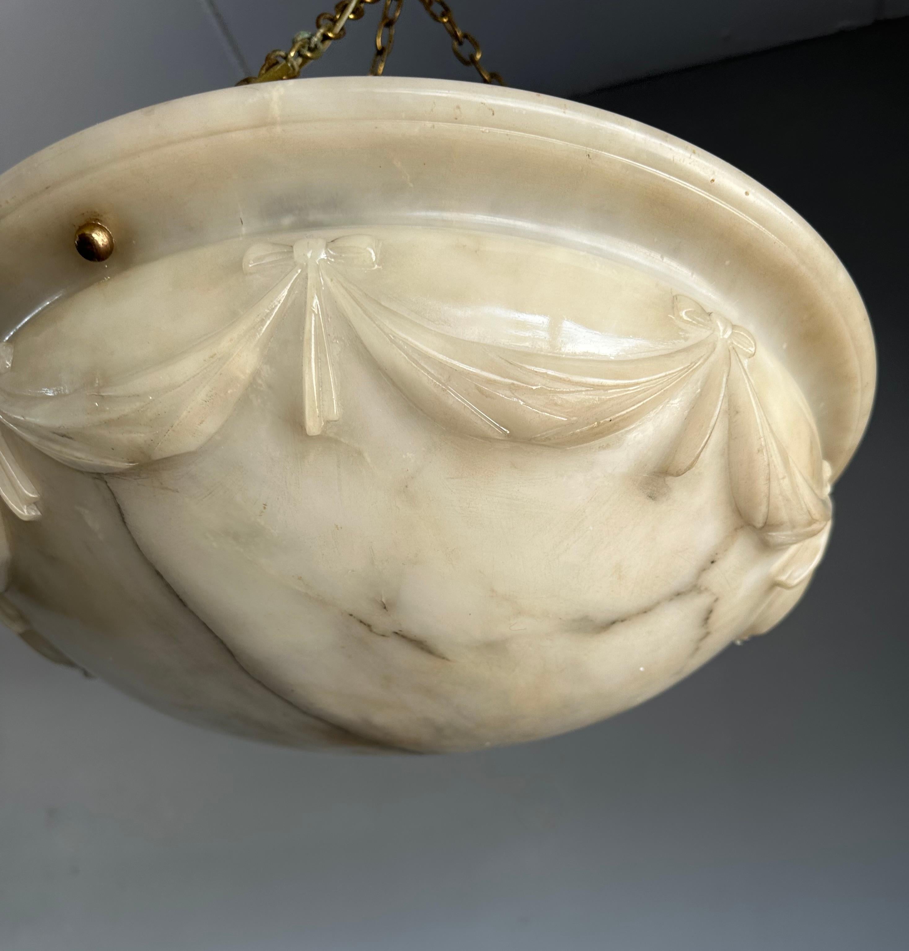 Polished Large with Wonderful Carved Drapes Around the Alabaster Shade Pendant Light 1910