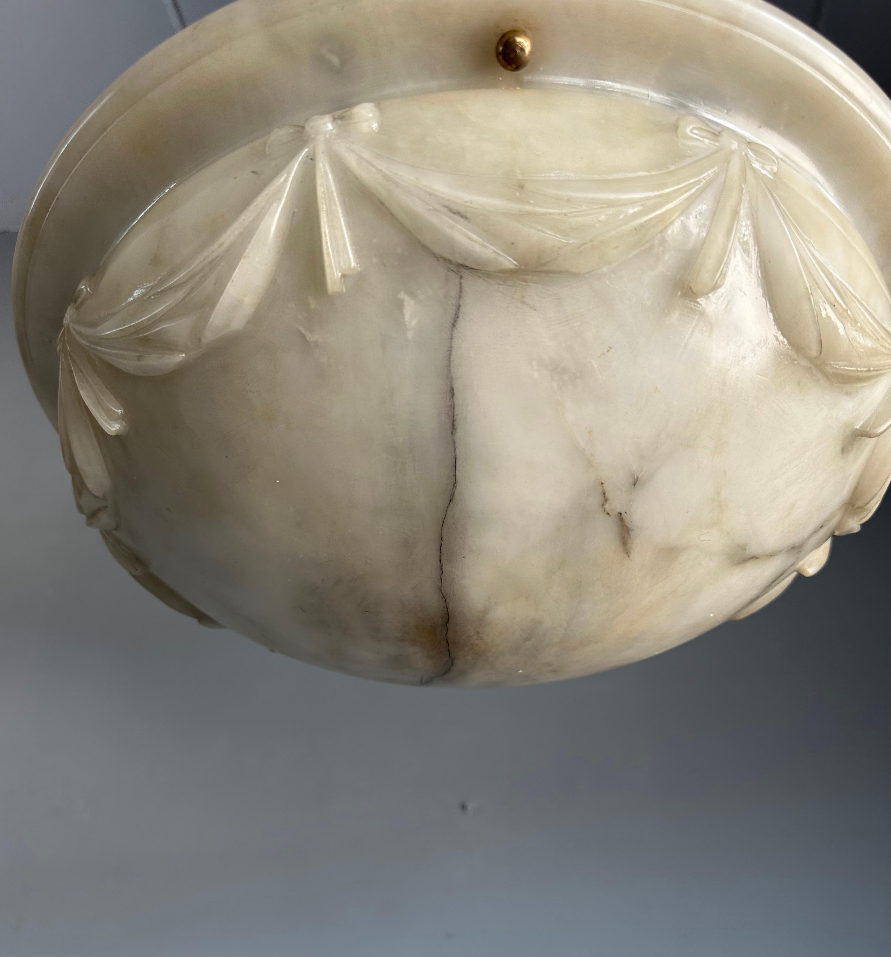 Large with Wonderful Carved Drapes Around the Alabaster Shade Pendant Light 1910 In Good Condition In Lisse, NL