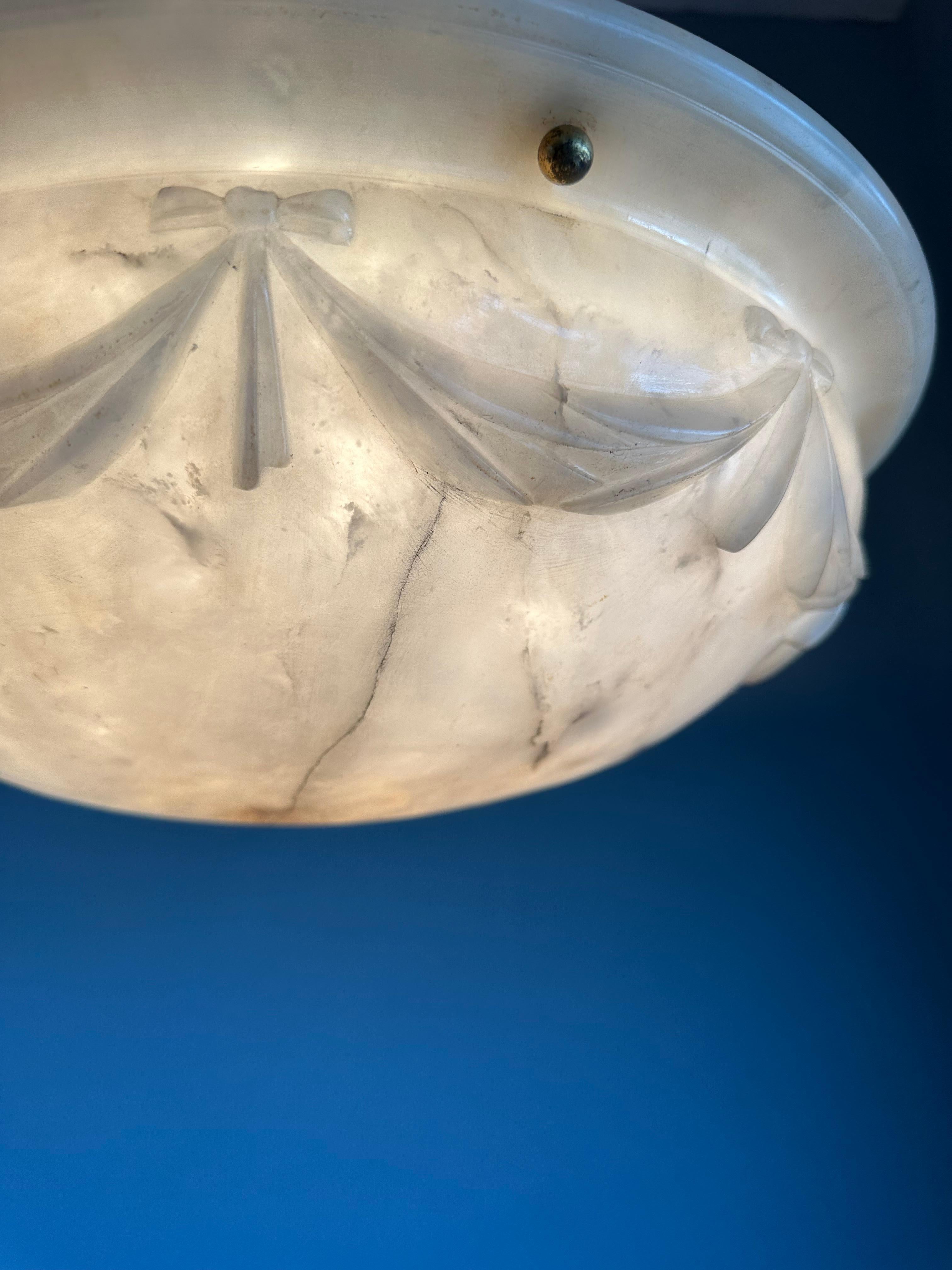 20th Century Large with Wonderful Carved Drapes Around the Alabaster Shade Pendant Light 1910