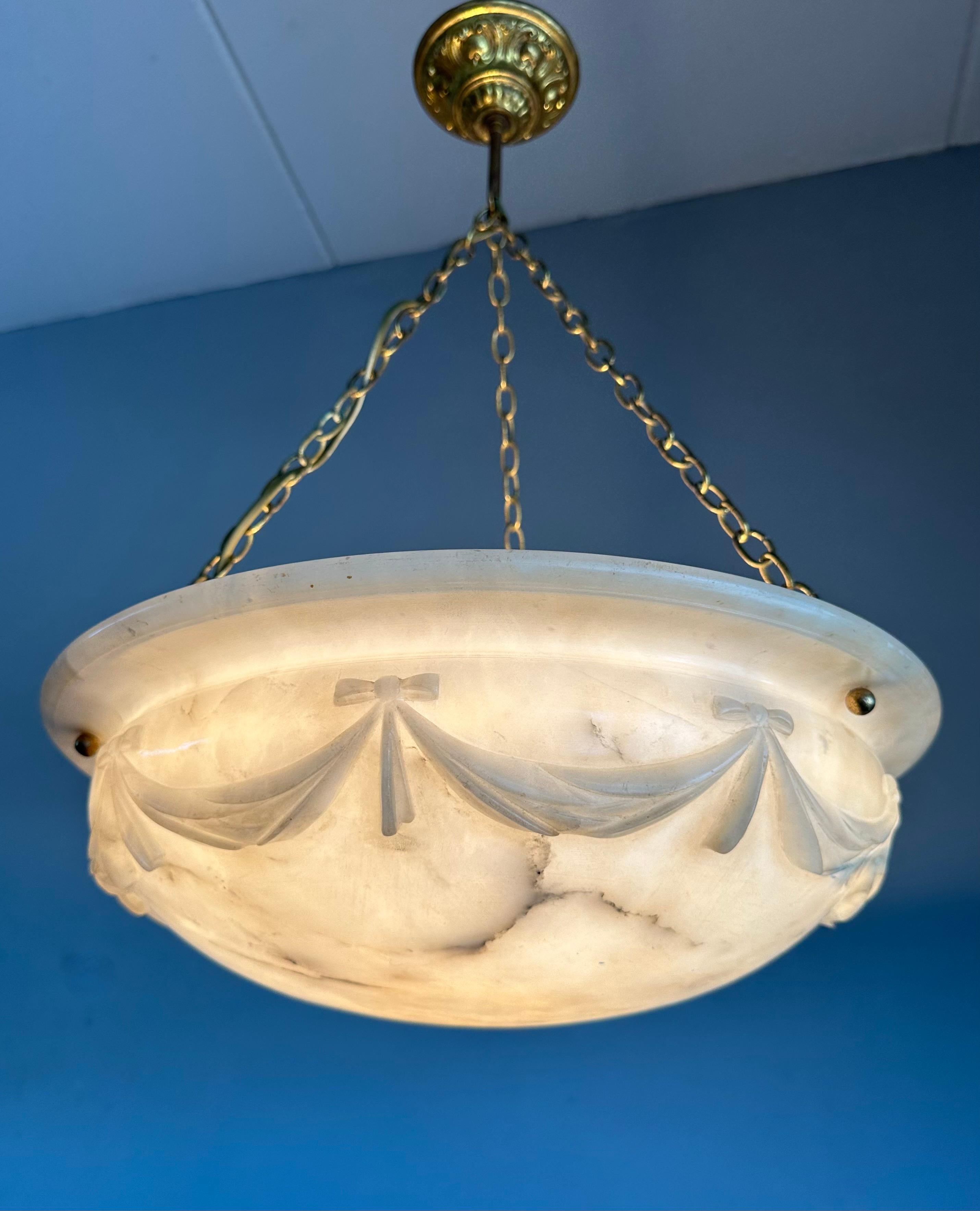 Large with Wonderful Carved Drapes Around the Alabaster Shade Pendant Light 1910 1