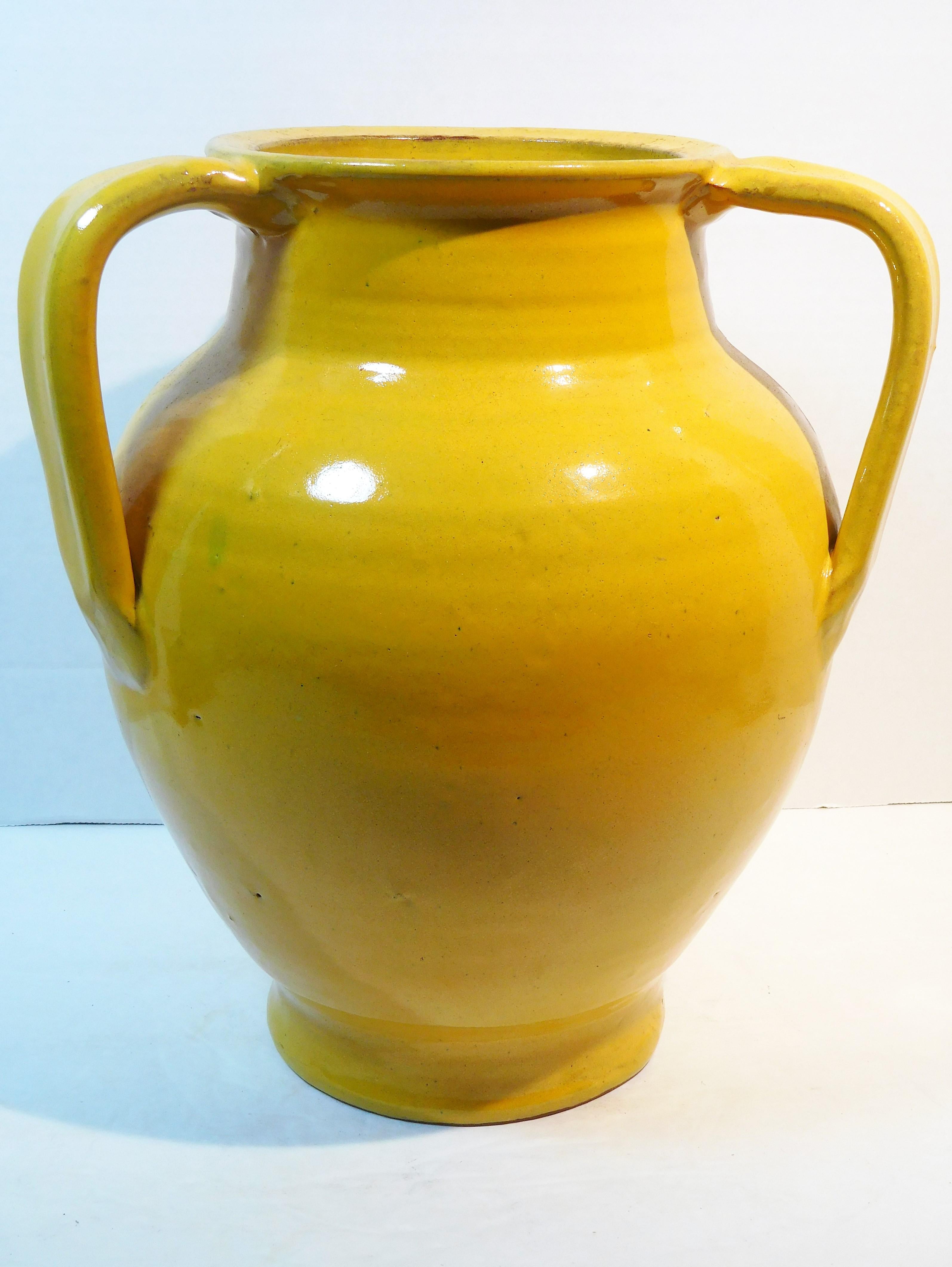 Arts and Crafts Large Wm. Hancock North Carolina Art Pottery Vase in Chinese Yellow, circa 1915