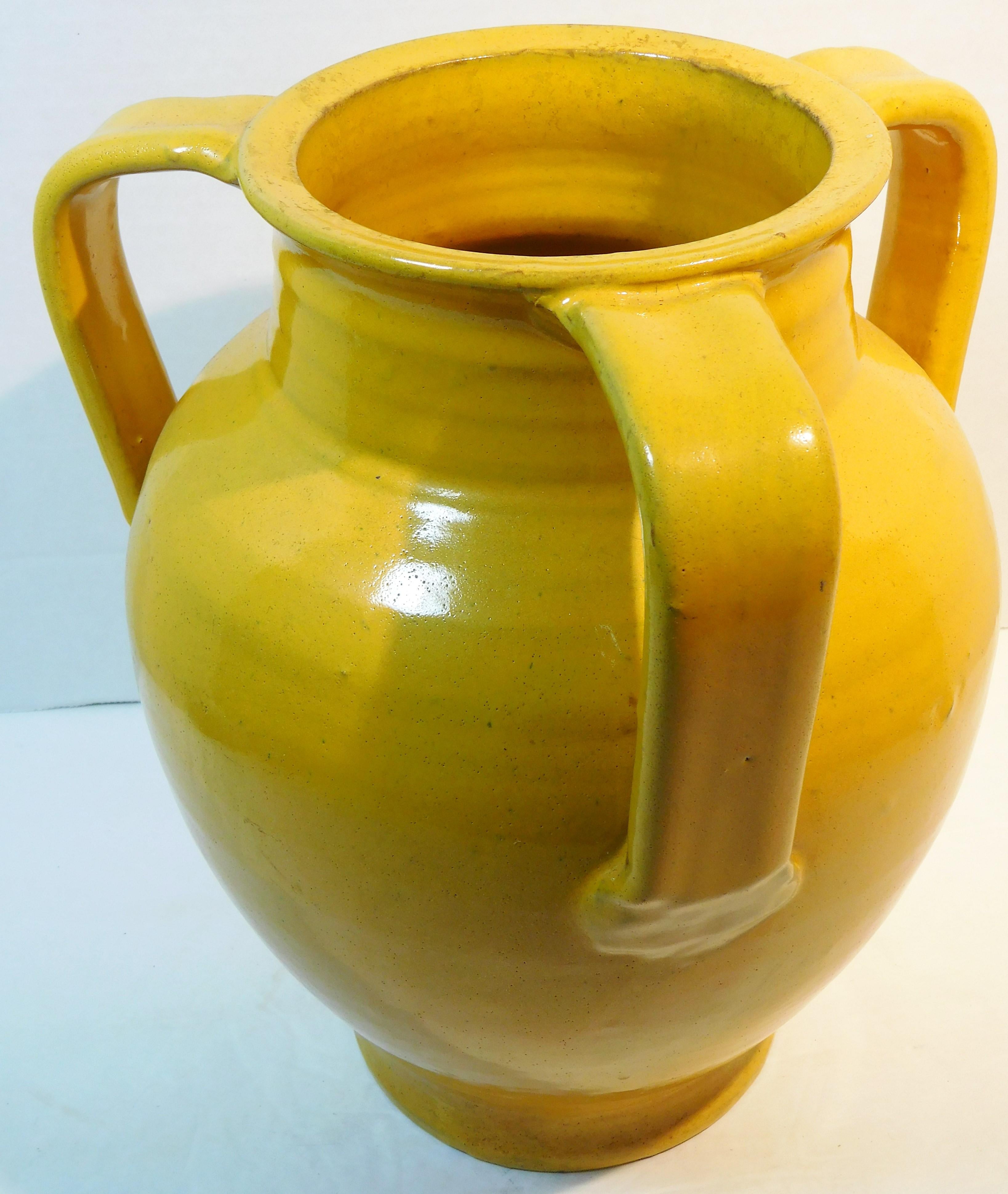 American Large Wm. Hancock North Carolina Art Pottery Vase in Chinese Yellow, circa 1915