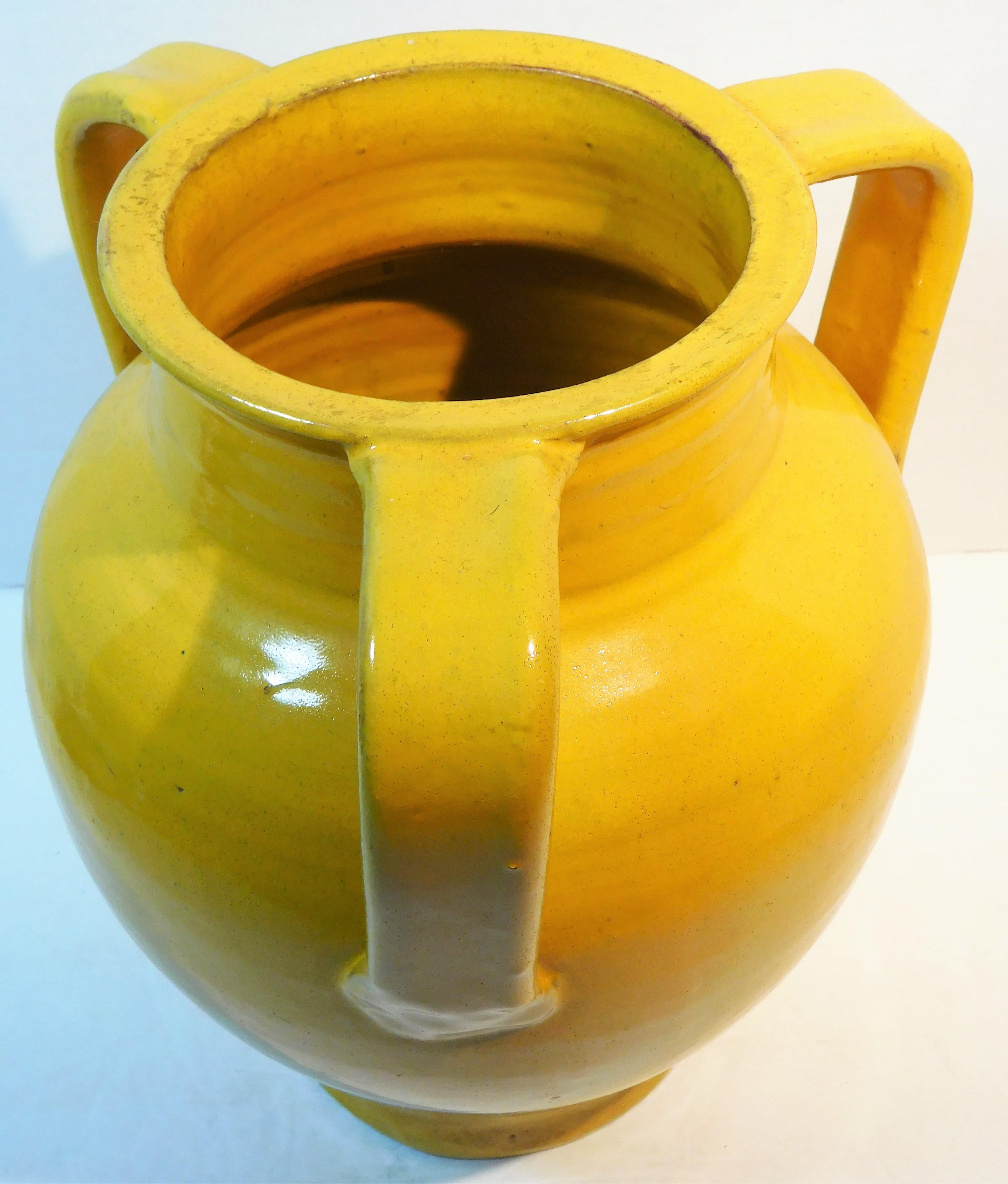 Hand-Crafted Large Wm. Hancock North Carolina Art Pottery Vase in Chinese Yellow, circa 1915