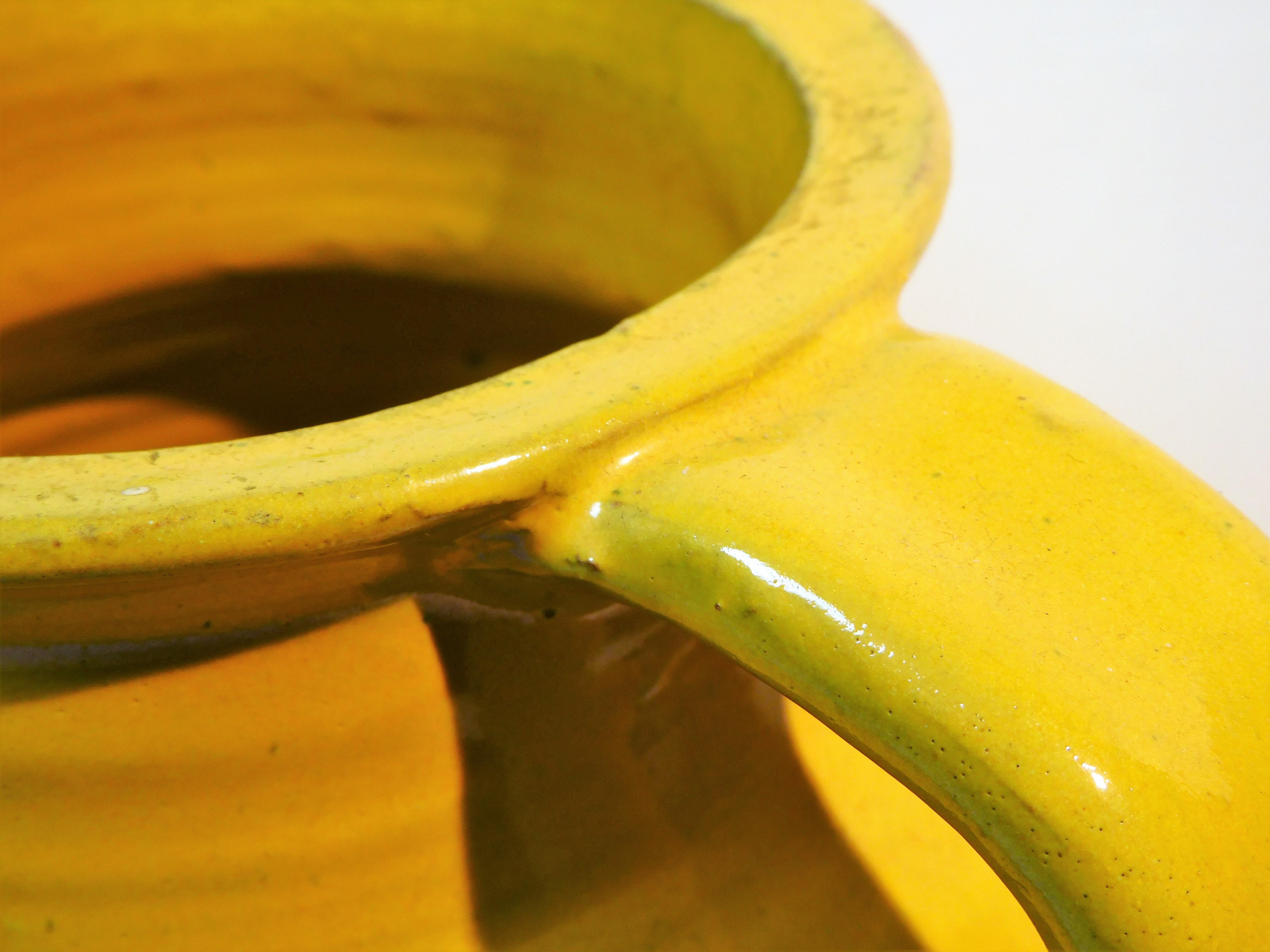 Early 20th Century Large Wm. Hancock North Carolina Art Pottery Vase in Chinese Yellow, circa 1915