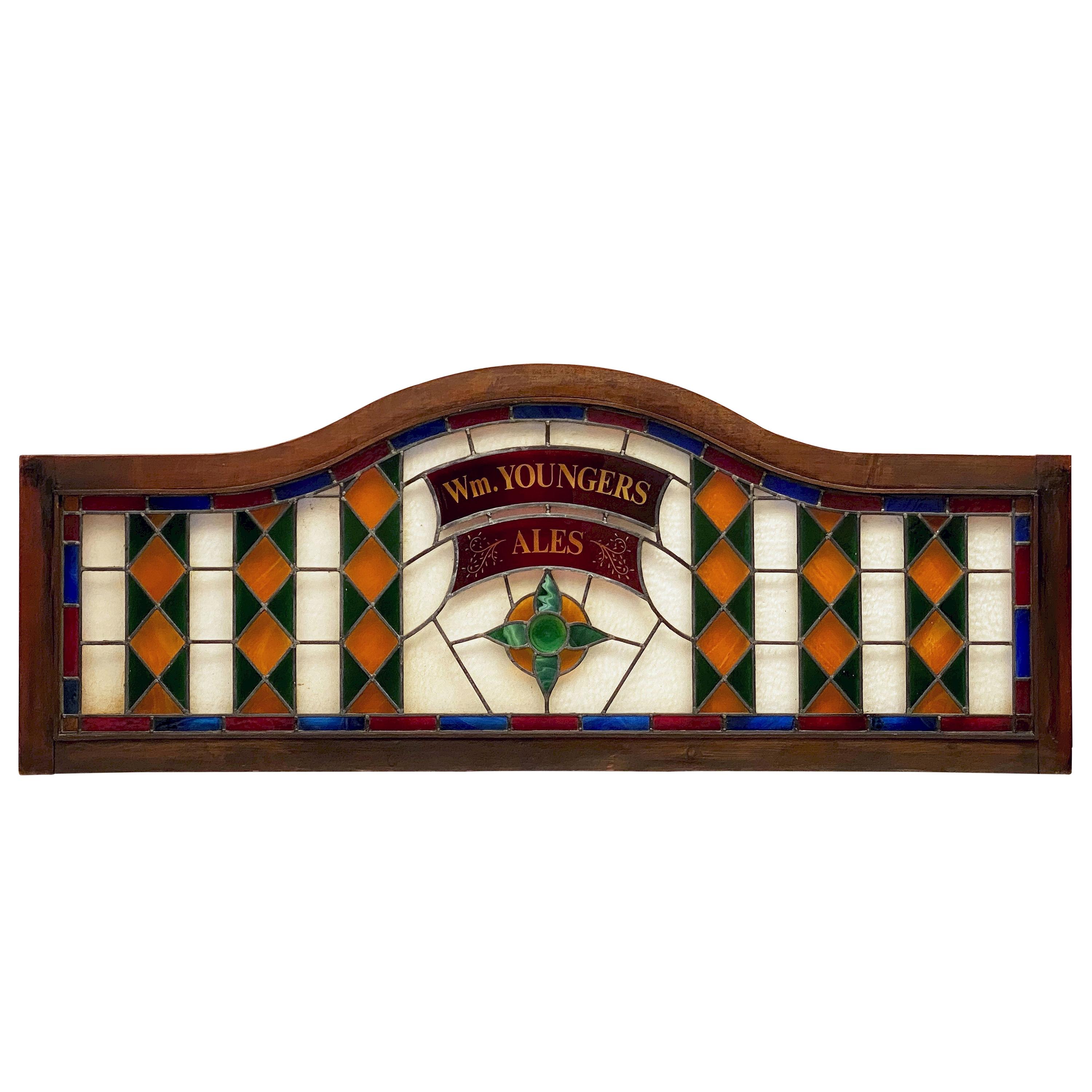 Large Wm. Youngers Ales Stained Glass Pub Sign from Scotland For Sale