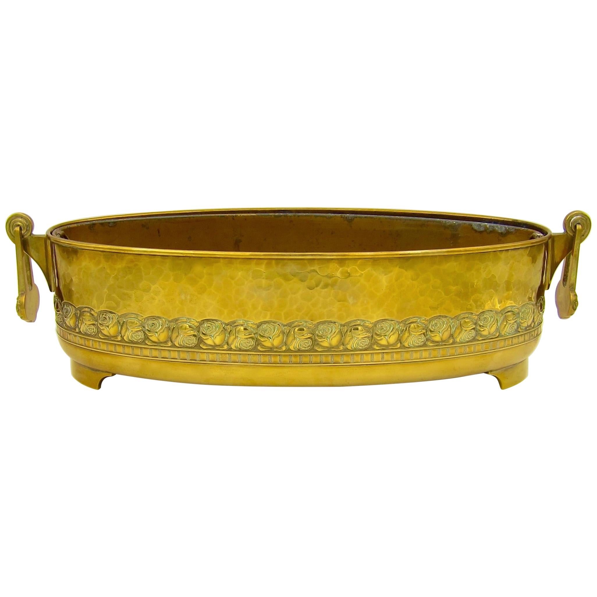 Large WMF Art Nouveau Oval Planter in Golden Yellow Brass, circa 1910