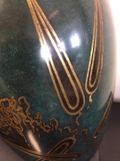 Large WMF Ikora Art Deco Metal Vase Dark Color Emerald Blue Green with Bronze