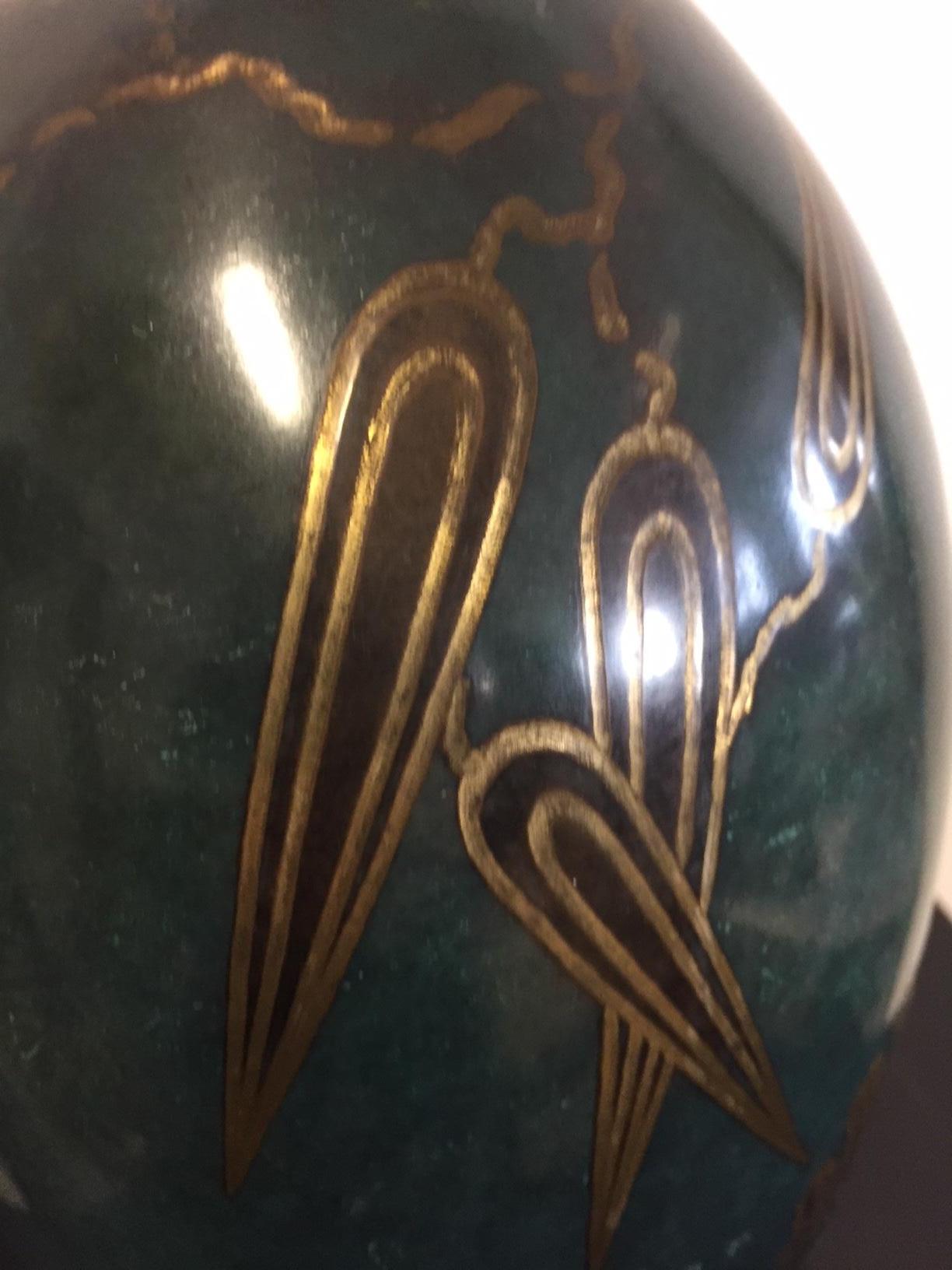 Early 20th Century Large WMF Ikora Art Deco Metal Vase Dark Color Emerald Blue Green with Bronze For Sale