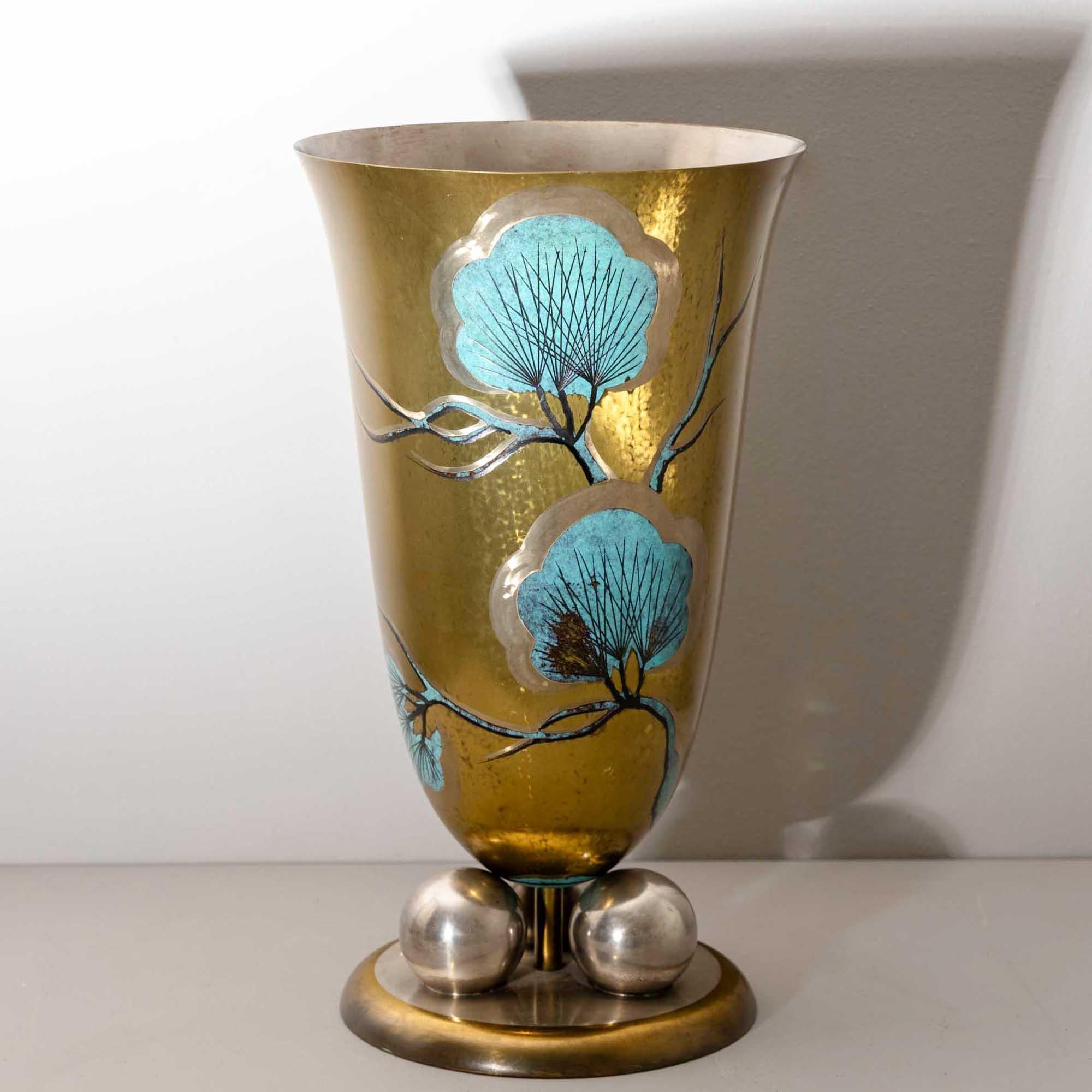 Art Deco Large WMF Vase with Pine Branch Décor, 1920s/30s