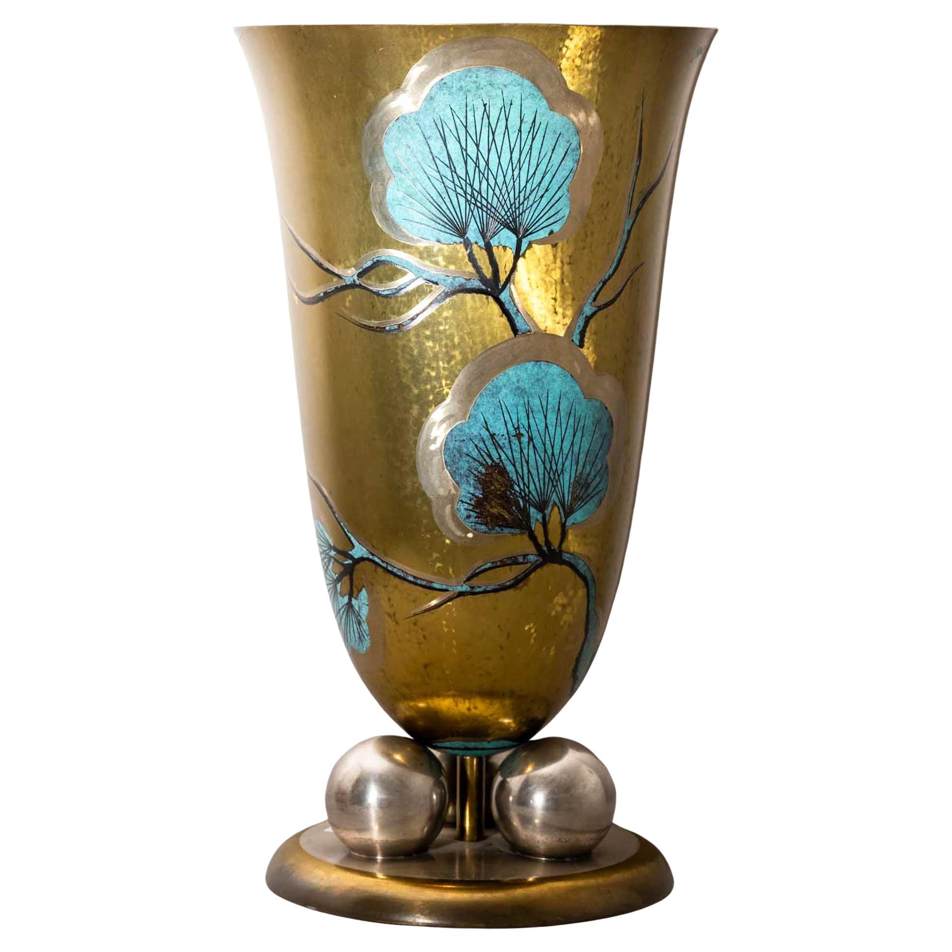 Large WMF Vase with Pine Branch Décor, 1920s/30s For Sale
