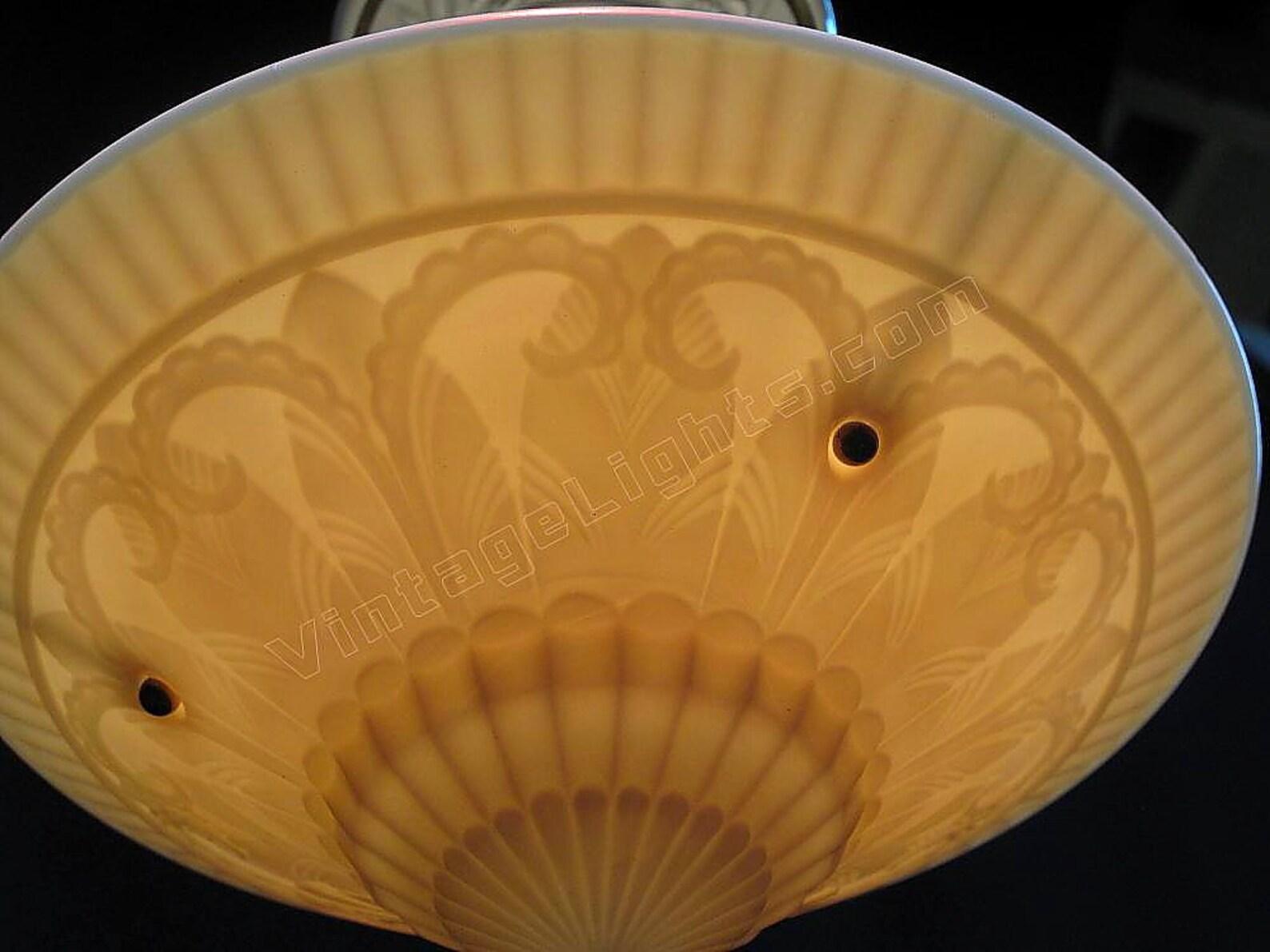 Art Deco Large Wonderful Antique Custard Glass on Vintage Porcelain Fitter vintage lights For Sale