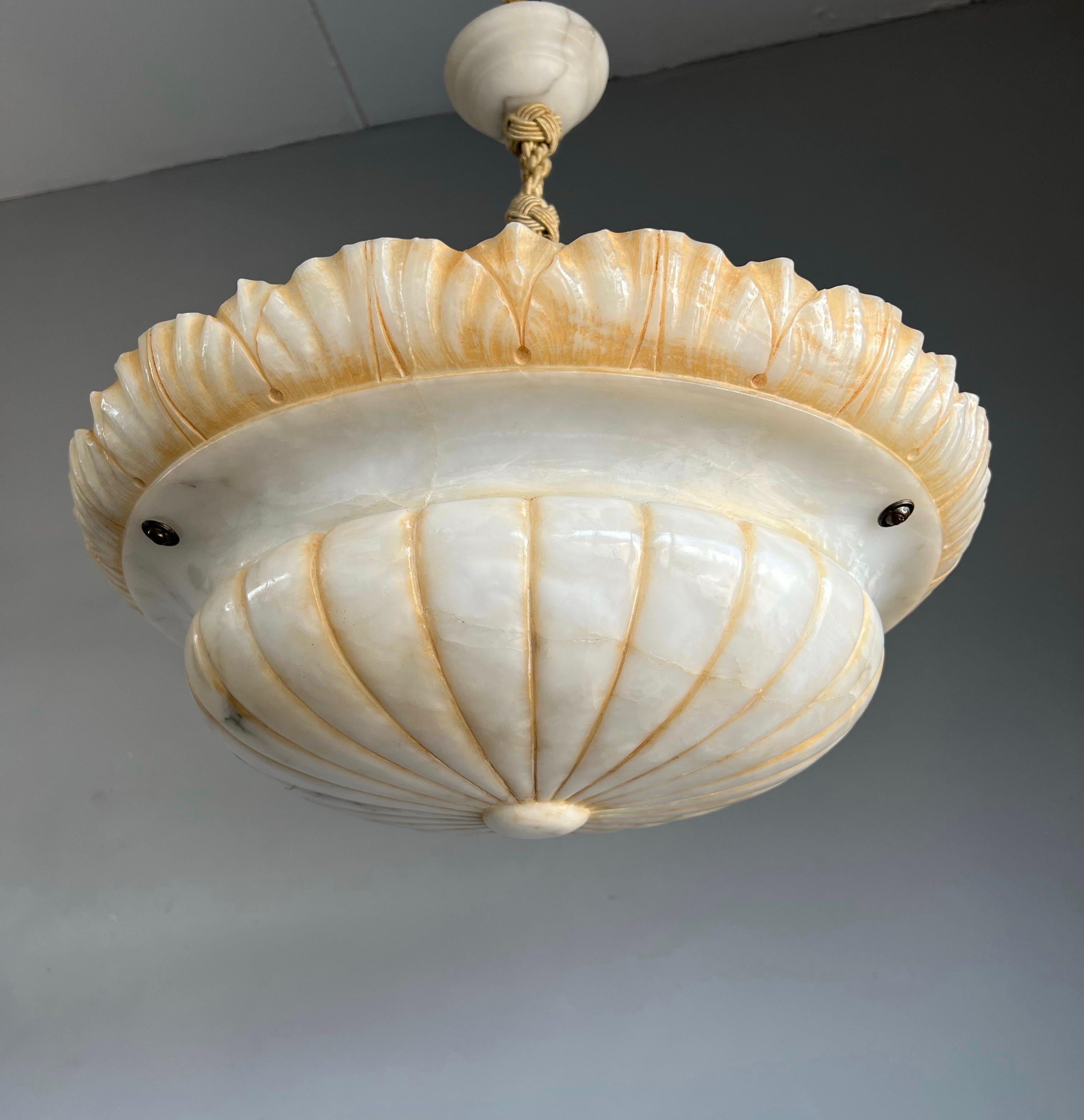 Large & Wonderful Design Hand Carved White Alabaster Pendant Light / Chandelier  6