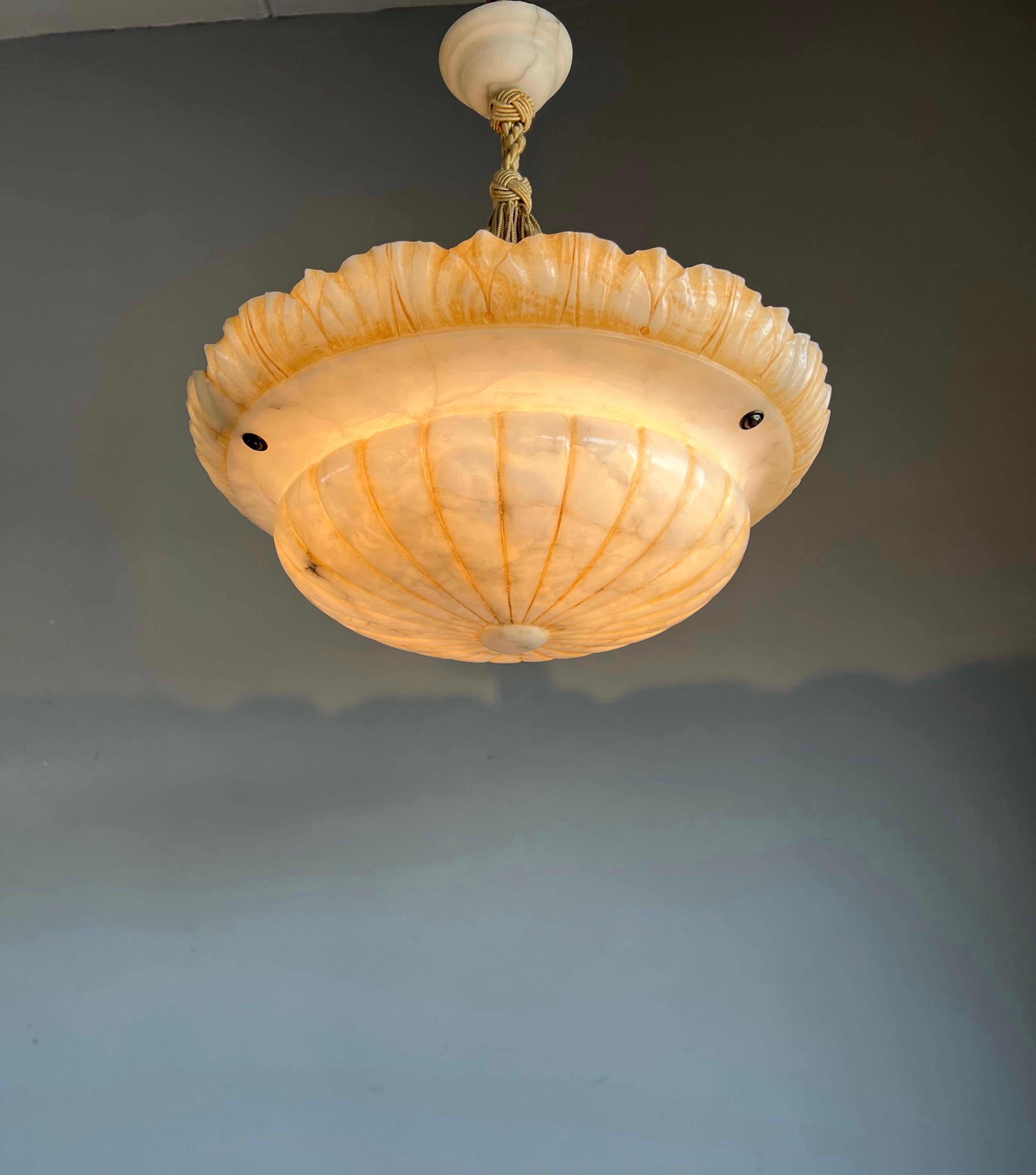 Large & Wonderful Design Hand Carved White Alabaster Pendant Light / Chandelier  1