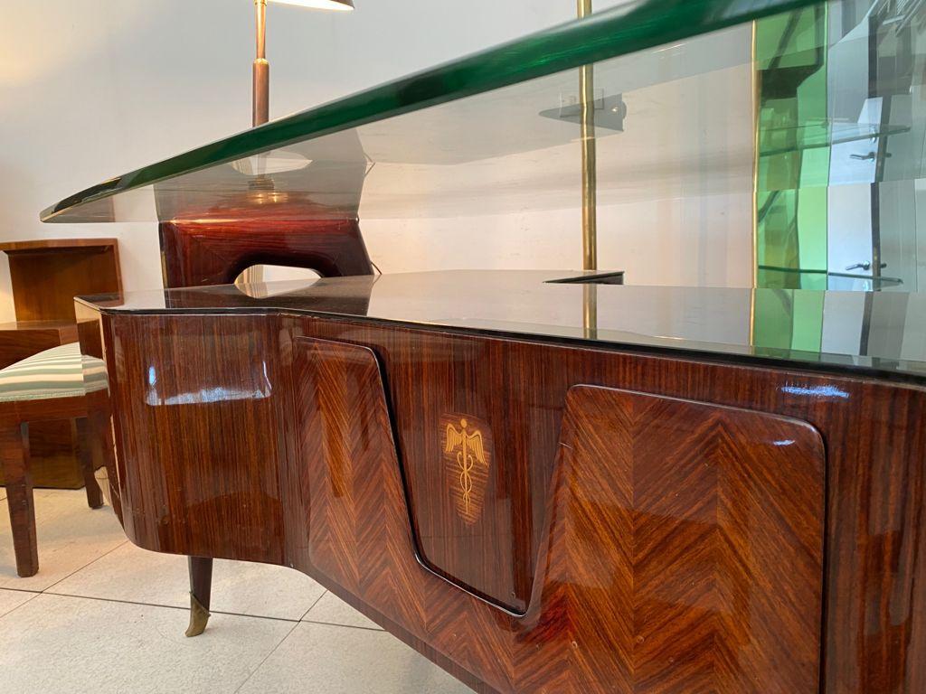 Mid-Century Modern Large wood and brass Desk by Vittorio Dassi, Italy, 1950s