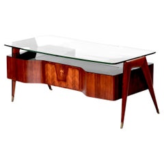Large wood and brass Desk by Vittorio Dassi, Italy, 1950s